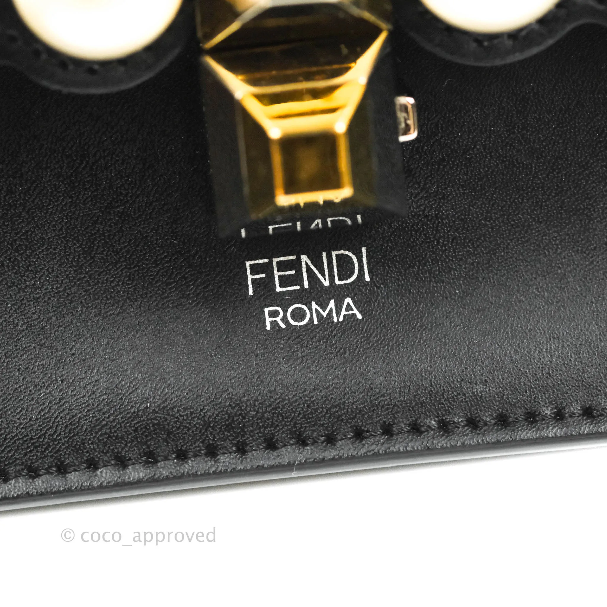 Fendi Scalloped Studded Pearl Small Kan I Shoulder Bag Black Calfskin
