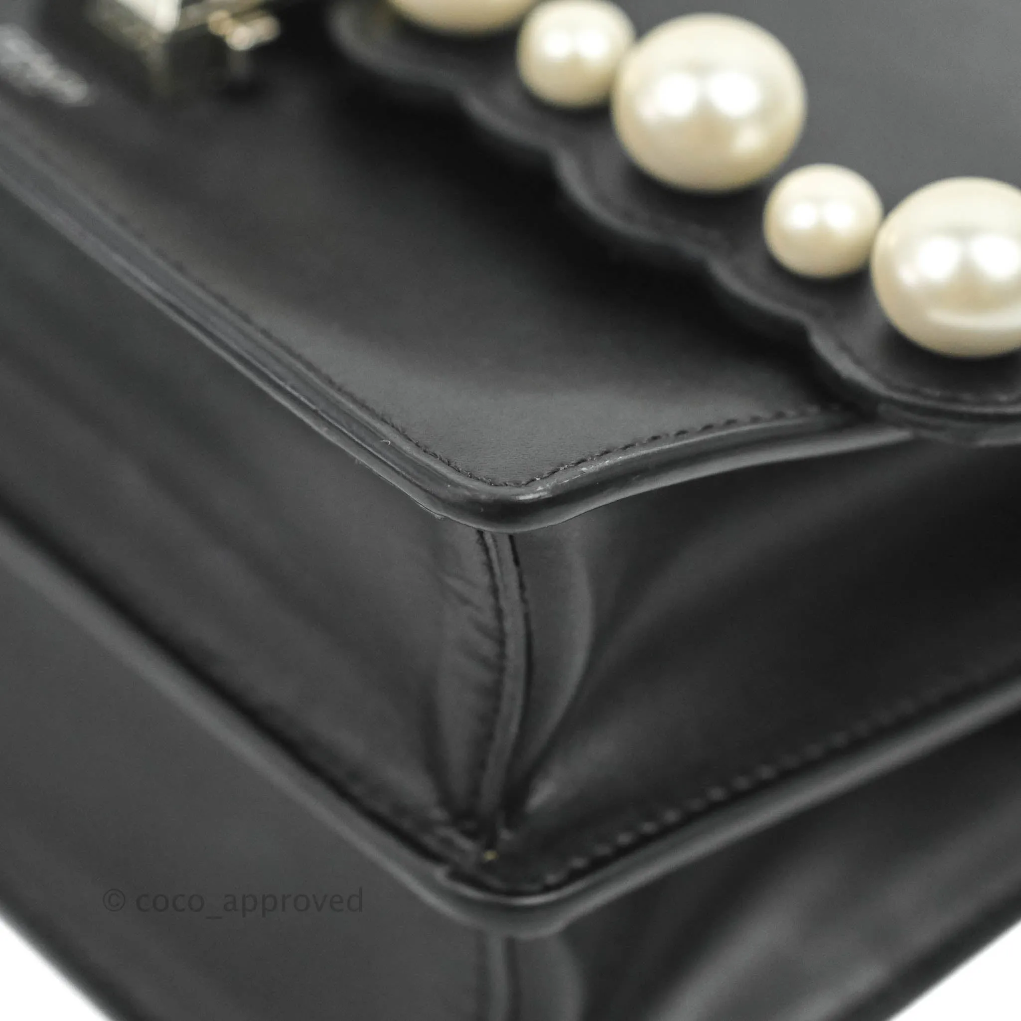 Fendi Scalloped Studded Pearl Small Kan I Shoulder Bag Black Calfskin