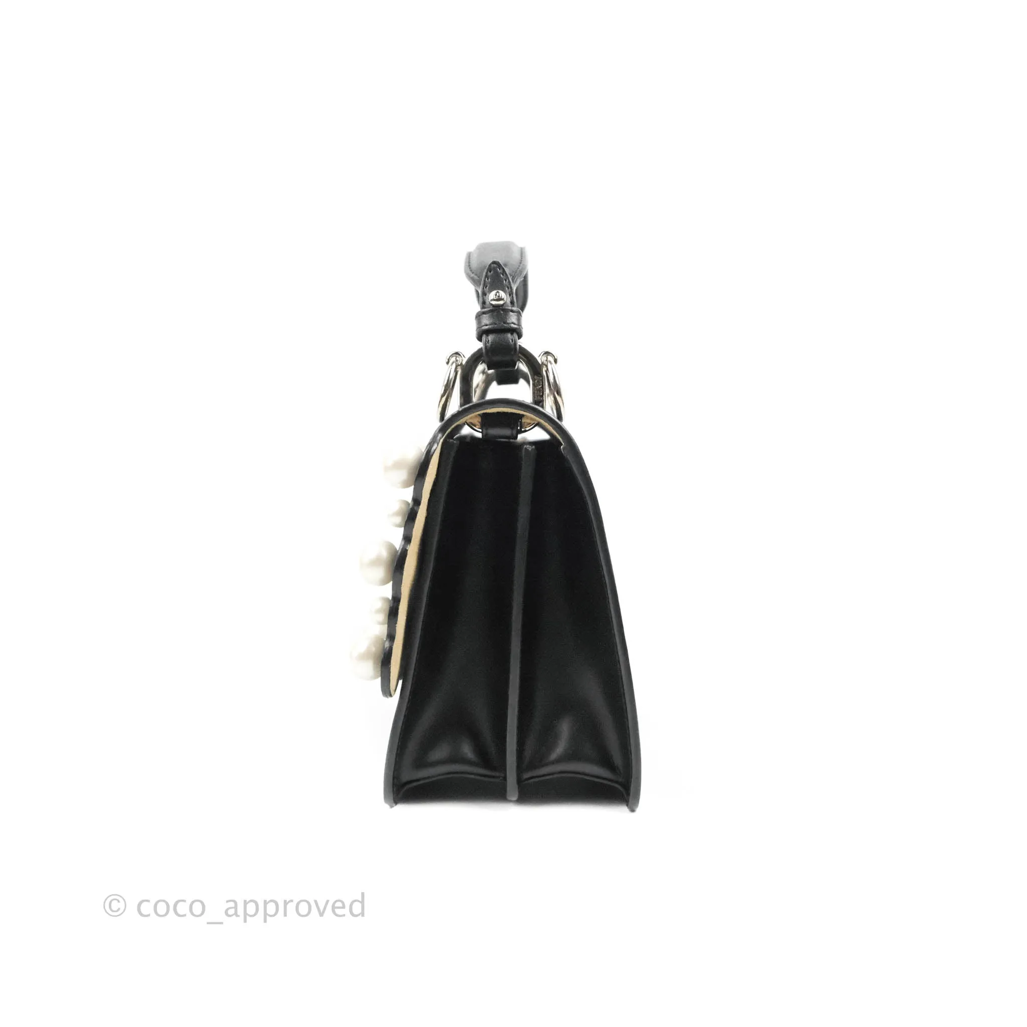 Fendi Scalloped Studded Pearl Small Kan I Shoulder Bag Black Calfskin