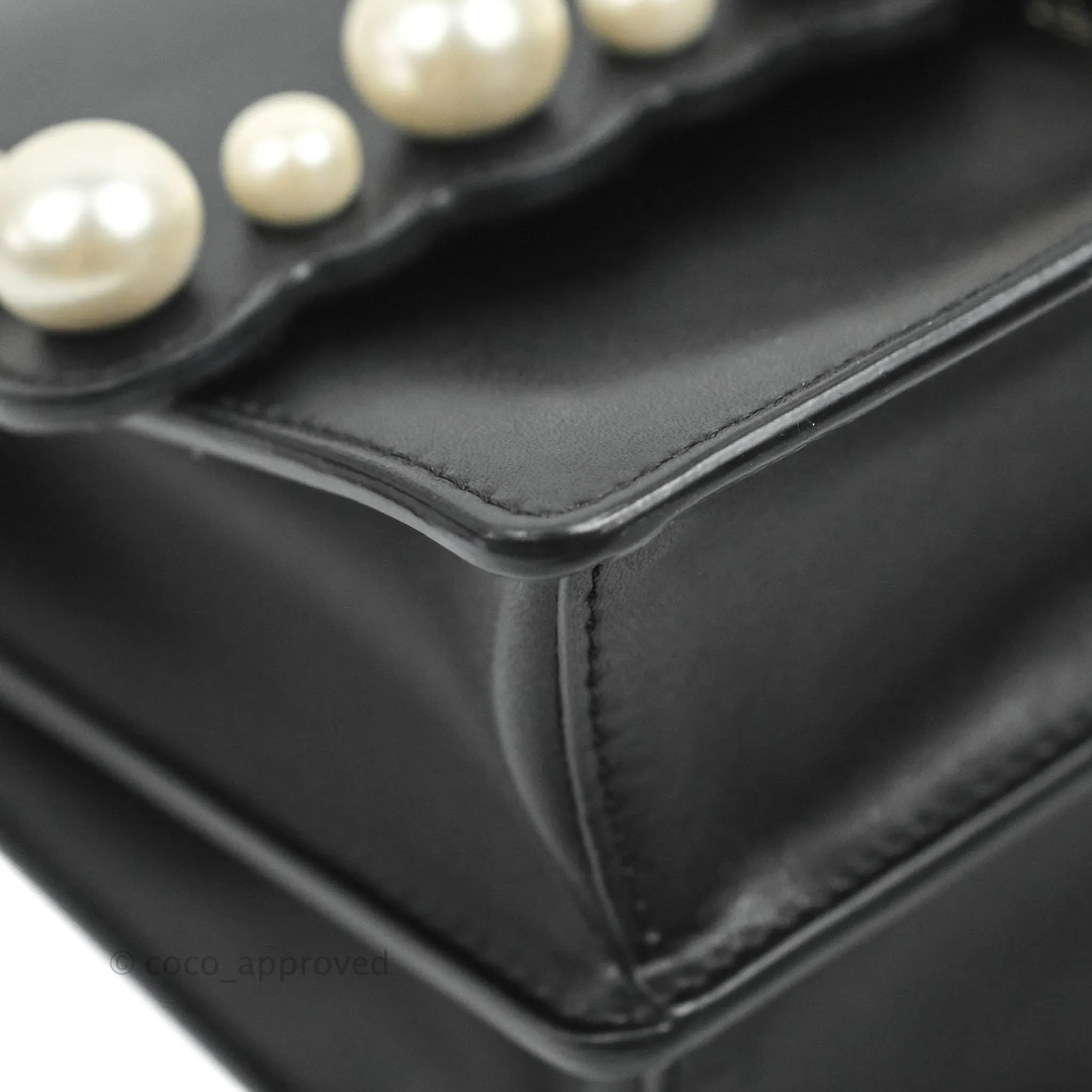 Fendi Scalloped Studded Pearl Small Kan I Shoulder Bag Black Calfskin