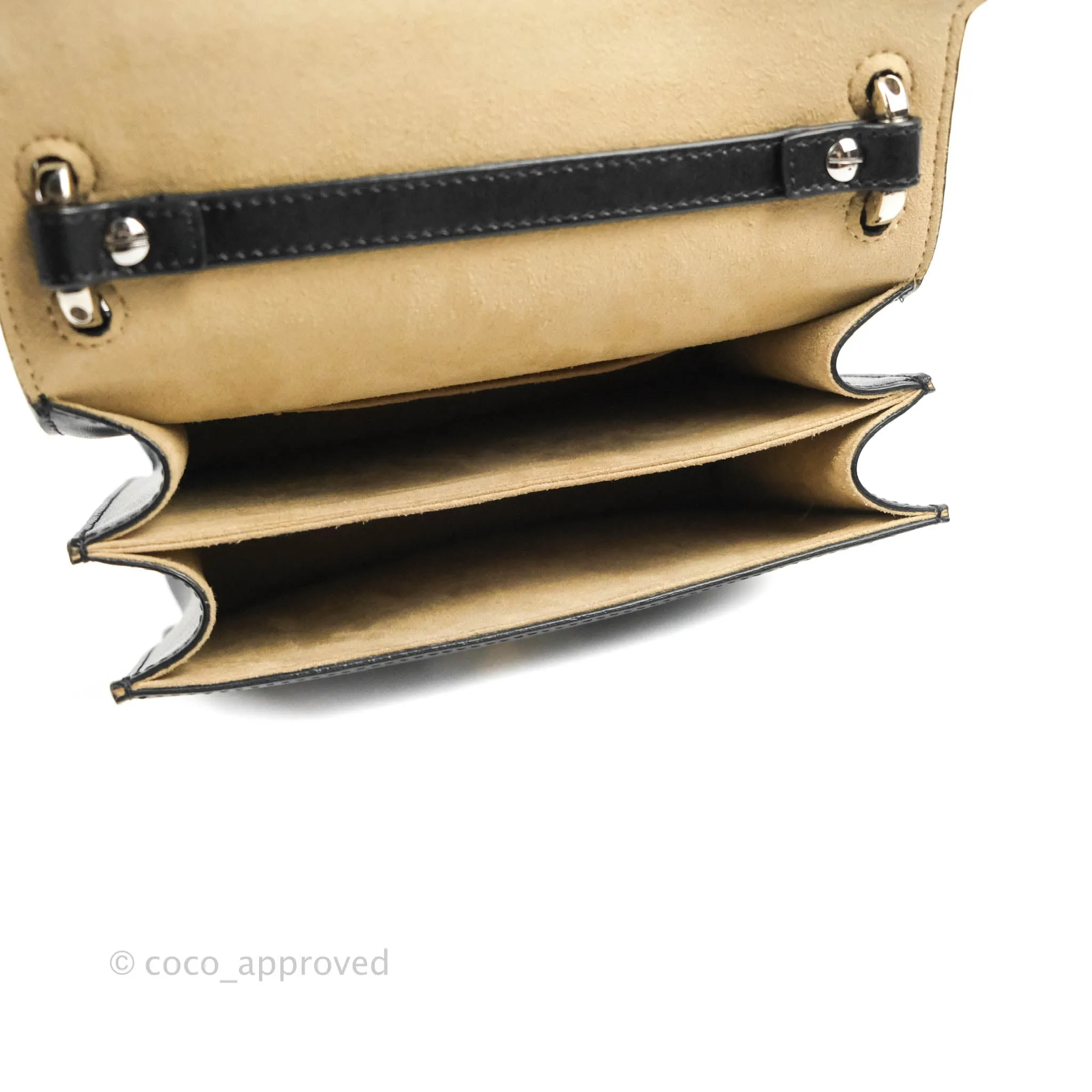 Fendi Scalloped Studded Pearl Small Kan I Shoulder Bag Black Calfskin