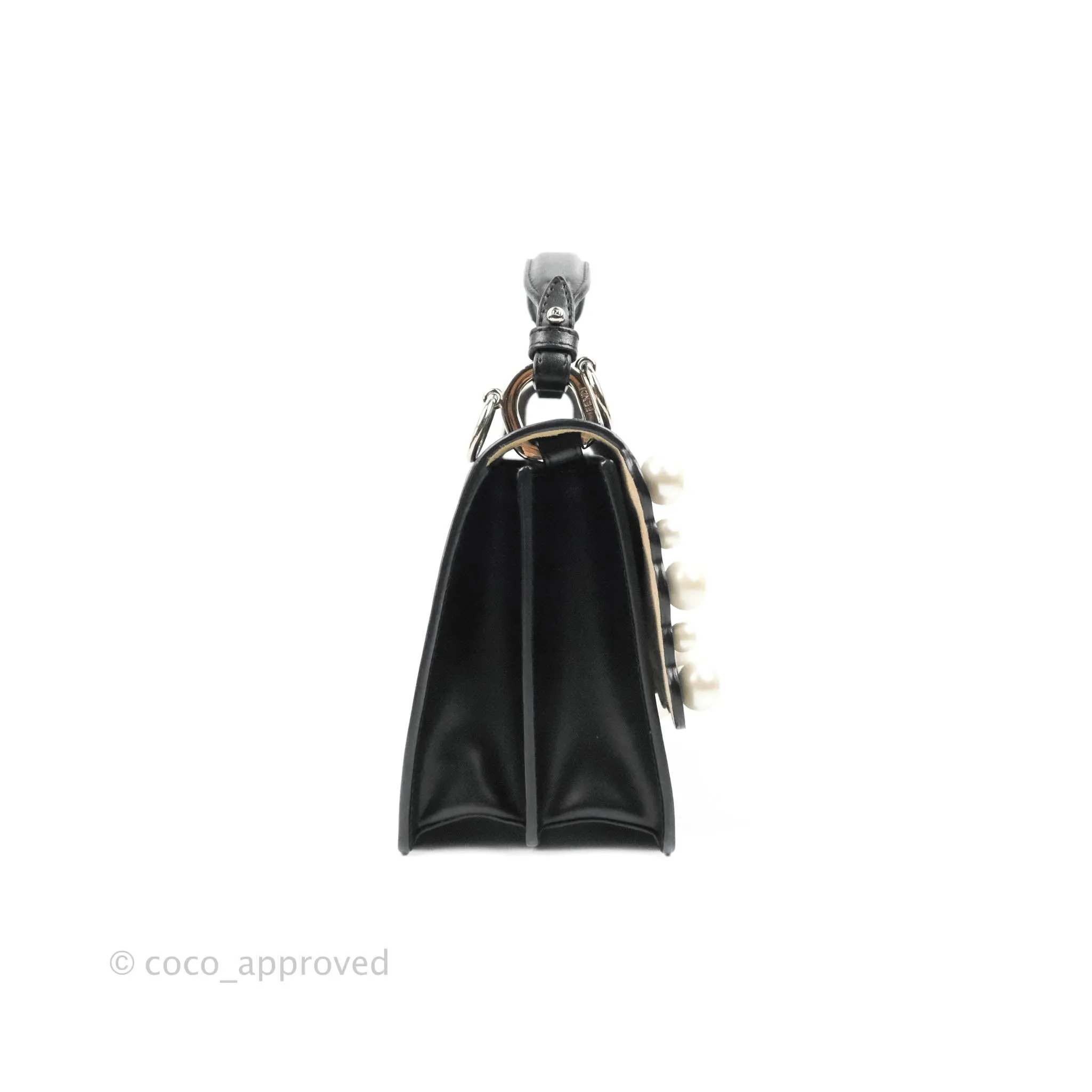 Fendi Scalloped Studded Pearl Small Kan I Shoulder Bag Black Calfskin