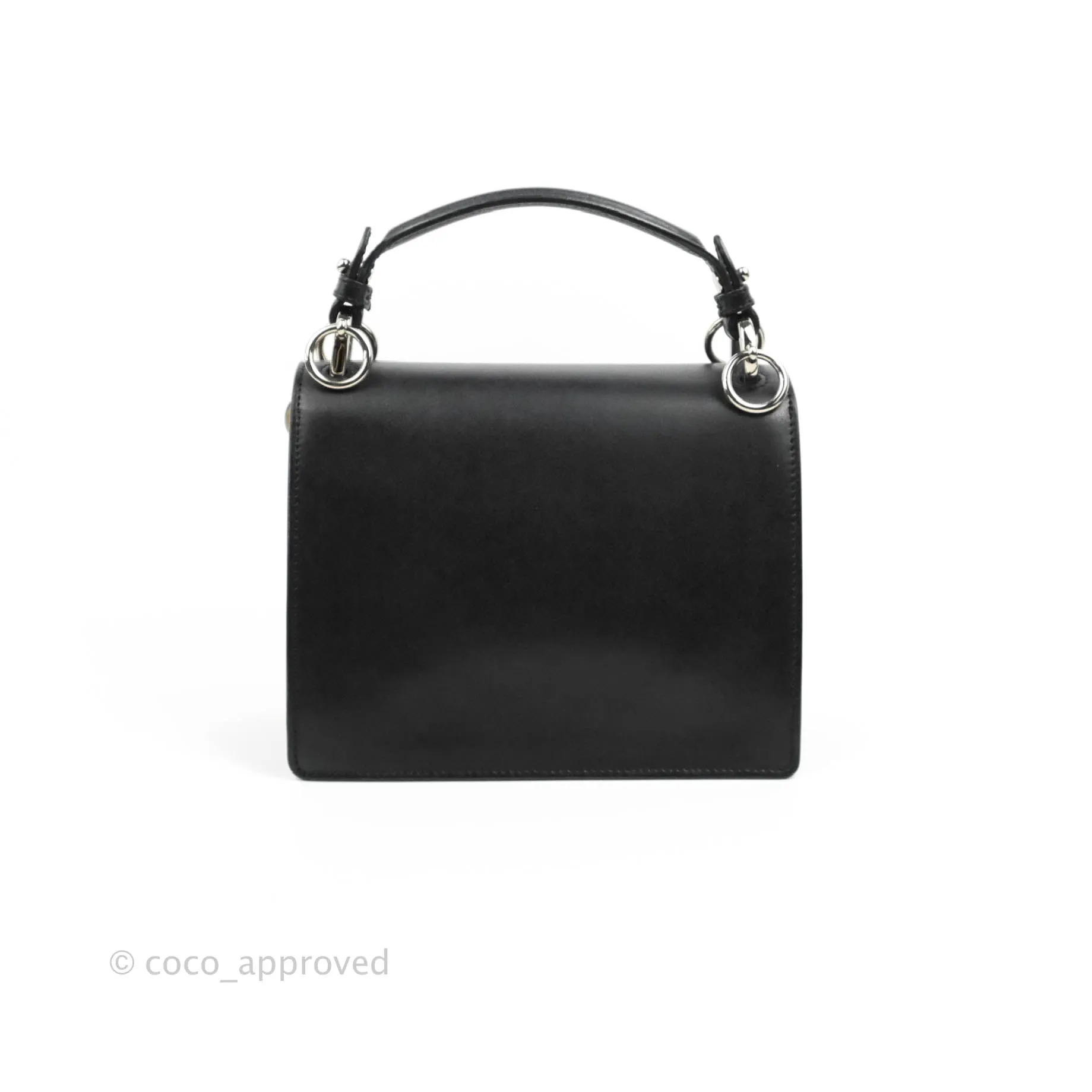 Fendi Scalloped Studded Pearl Small Kan I Shoulder Bag Black Calfskin