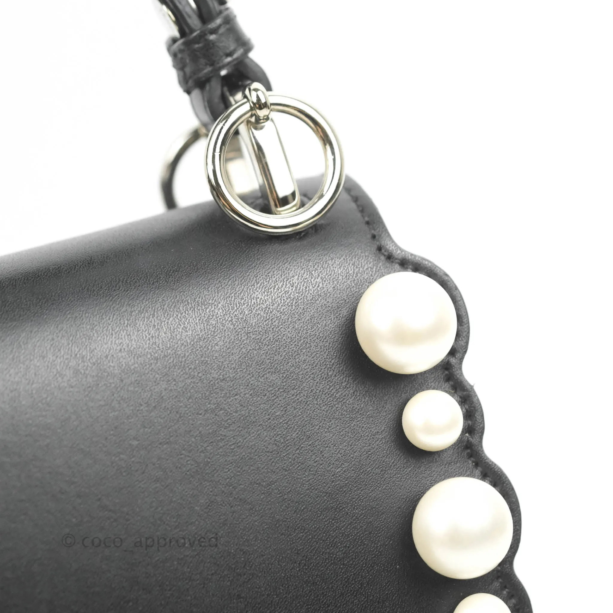Fendi Scalloped Studded Pearl Small Kan I Shoulder Bag Black Calfskin