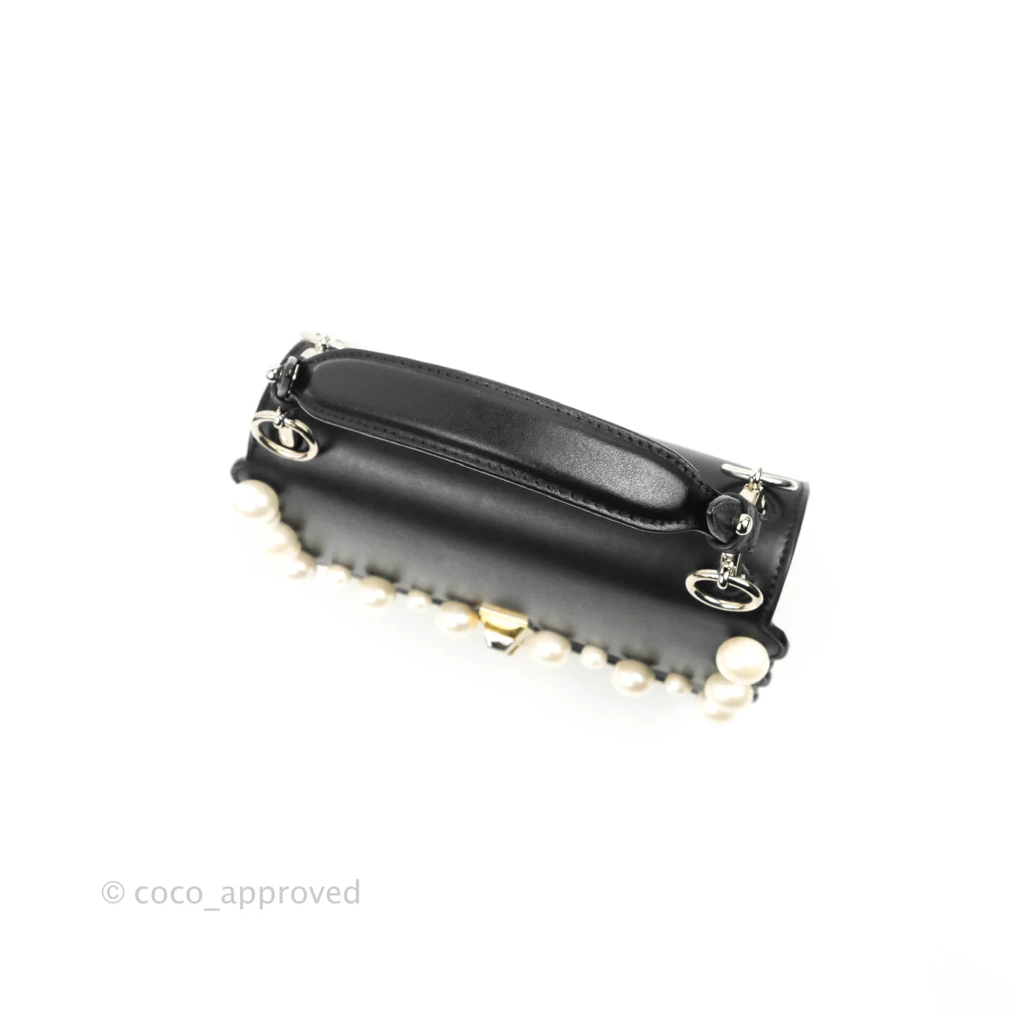 Fendi Scalloped Studded Pearl Small Kan I Shoulder Bag Black Calfskin