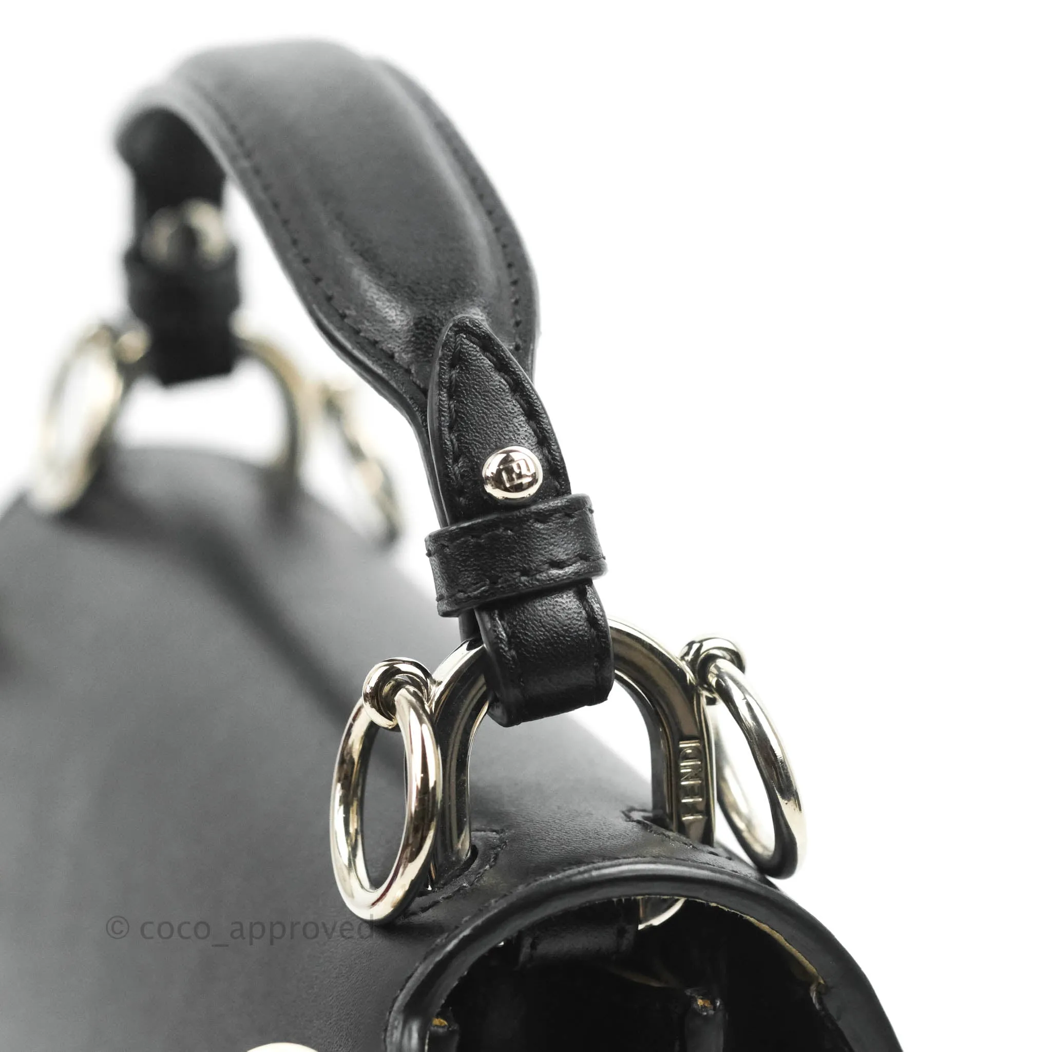 Fendi Scalloped Studded Pearl Small Kan I Shoulder Bag Black Calfskin