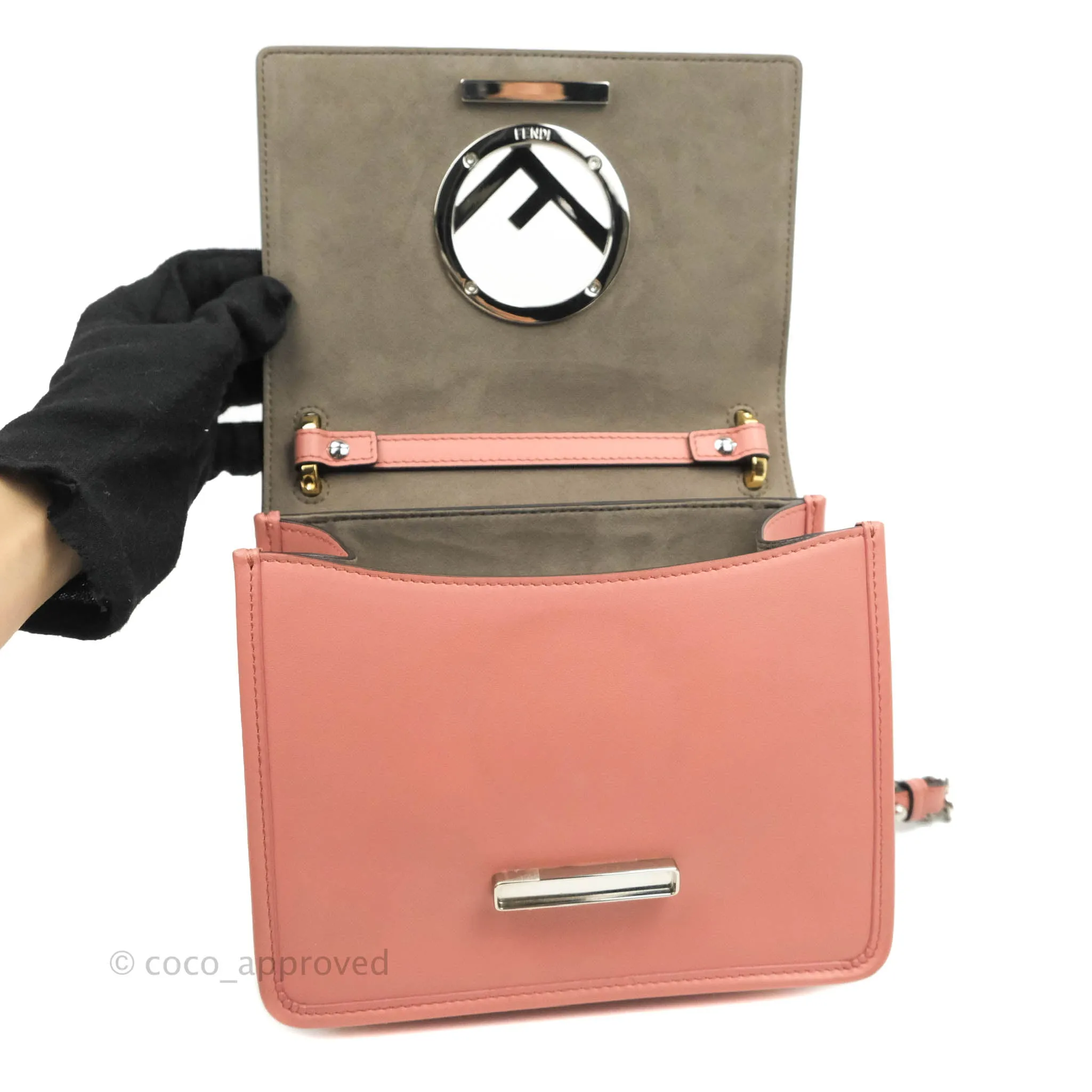 Fendi Small Kan I Shoulder Bag Rosy Pink Calfskin Gold & Silver Hardware