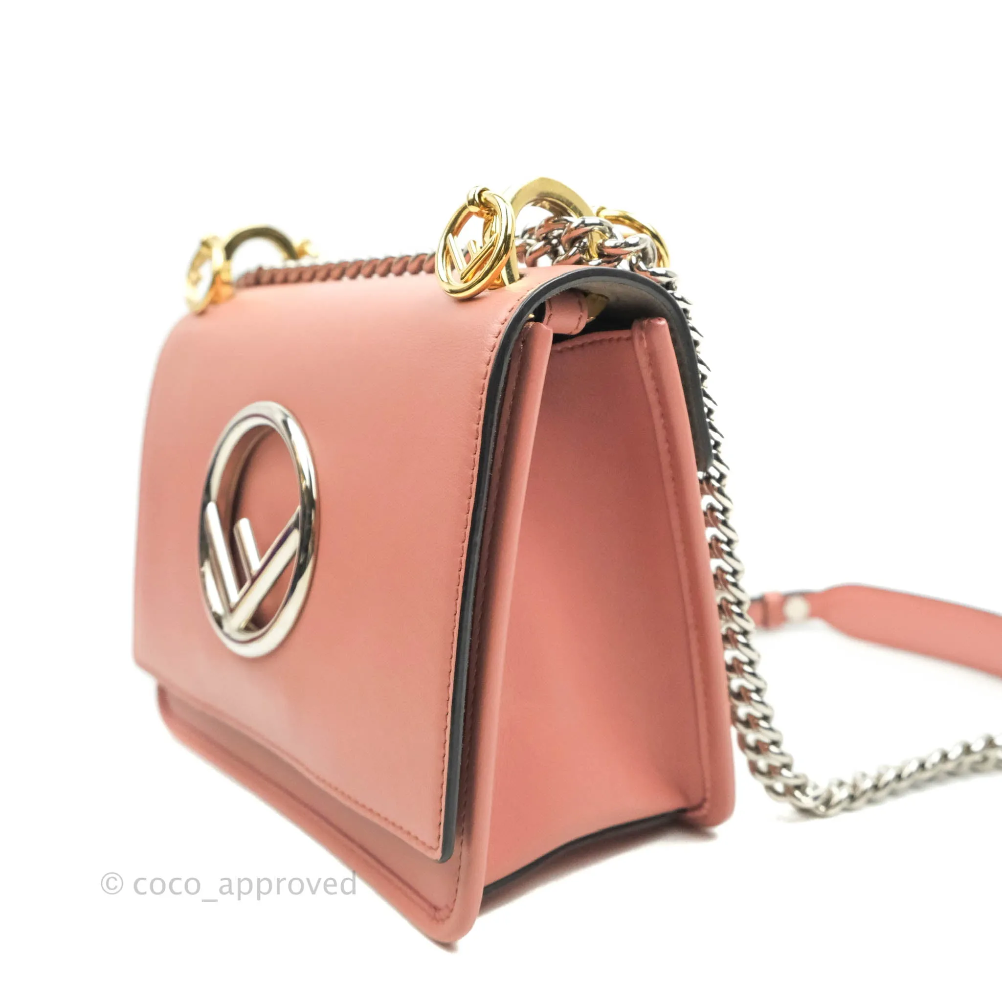 Fendi Small Kan I Shoulder Bag Rosy Pink Calfskin Gold & Silver Hardware