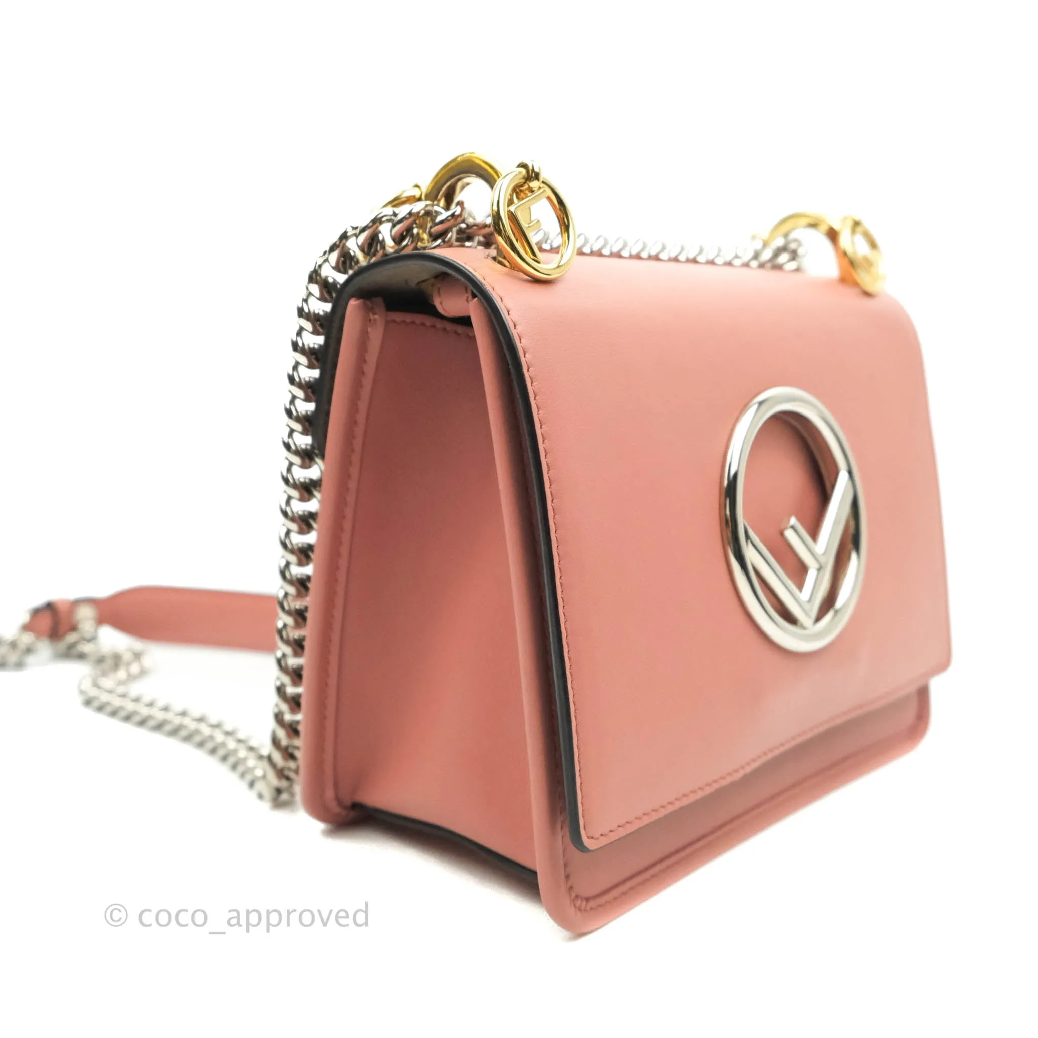 Fendi Small Kan I Shoulder Bag Rosy Pink Calfskin Gold & Silver Hardware