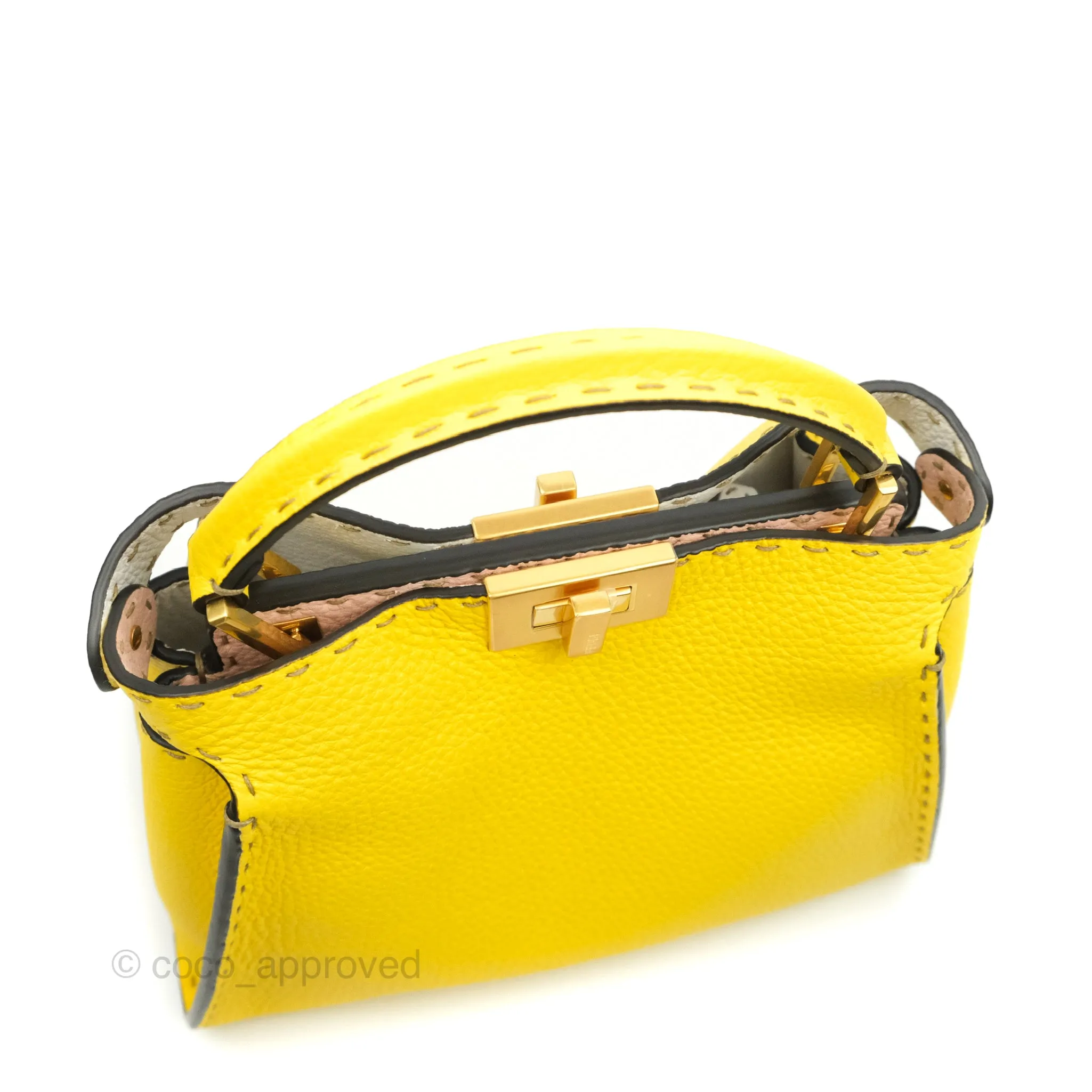 Fendi Small Peekaboo Iseeu Yellow Grained Leather Gold Hardware