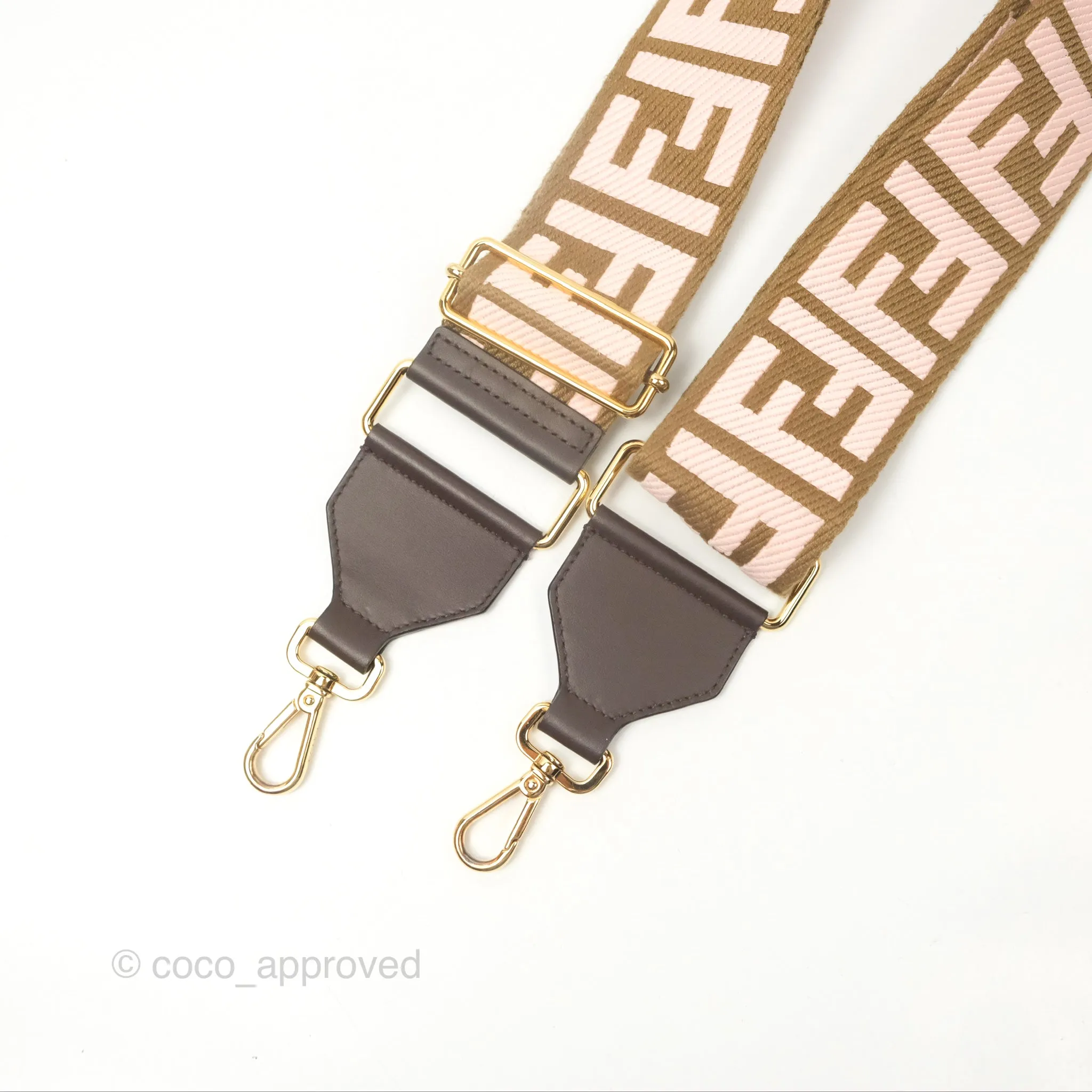 Fendi Strap You Shoulder Strap Pink Brown FF Jacquard