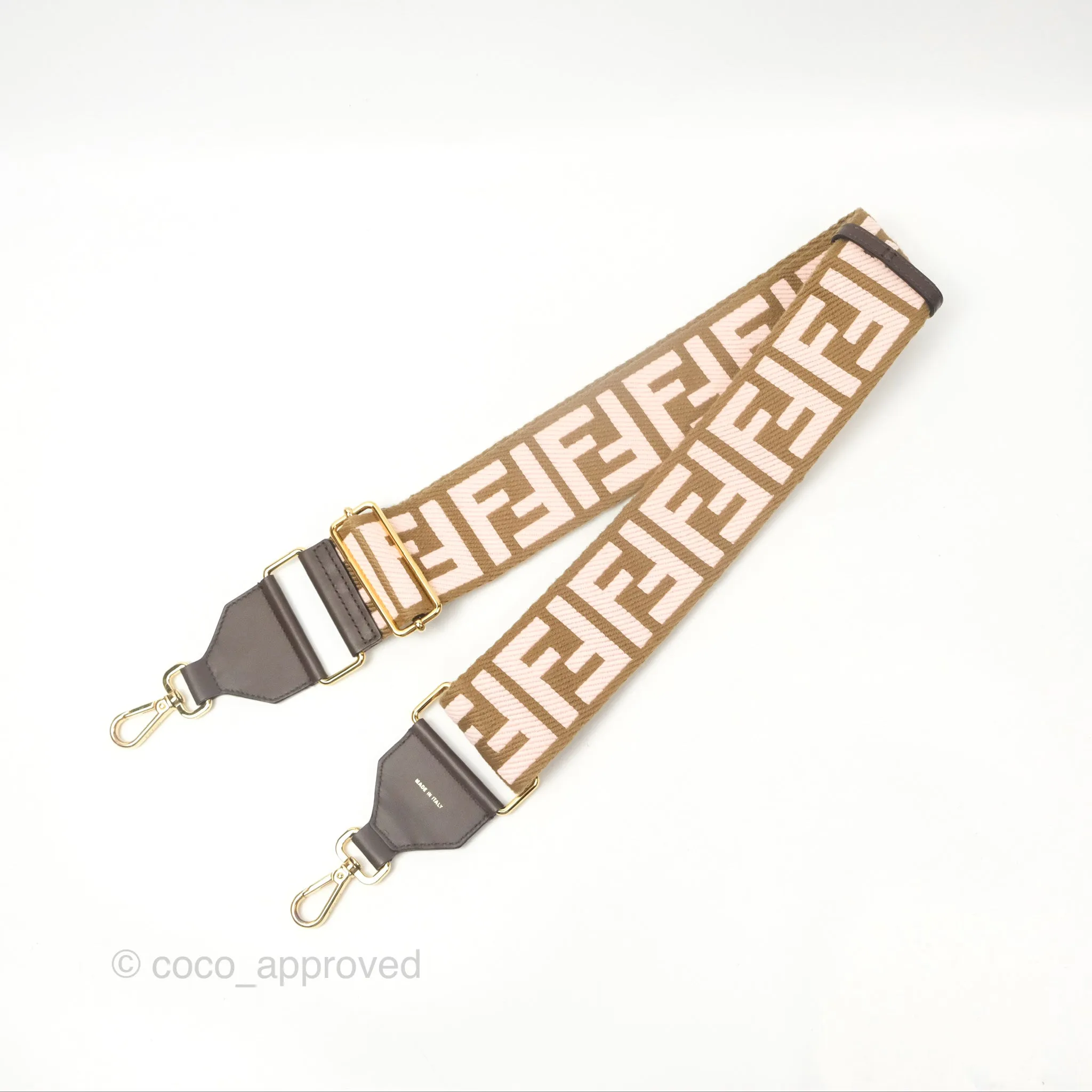 Fendi Strap You Shoulder Strap Pink Brown FF Jacquard