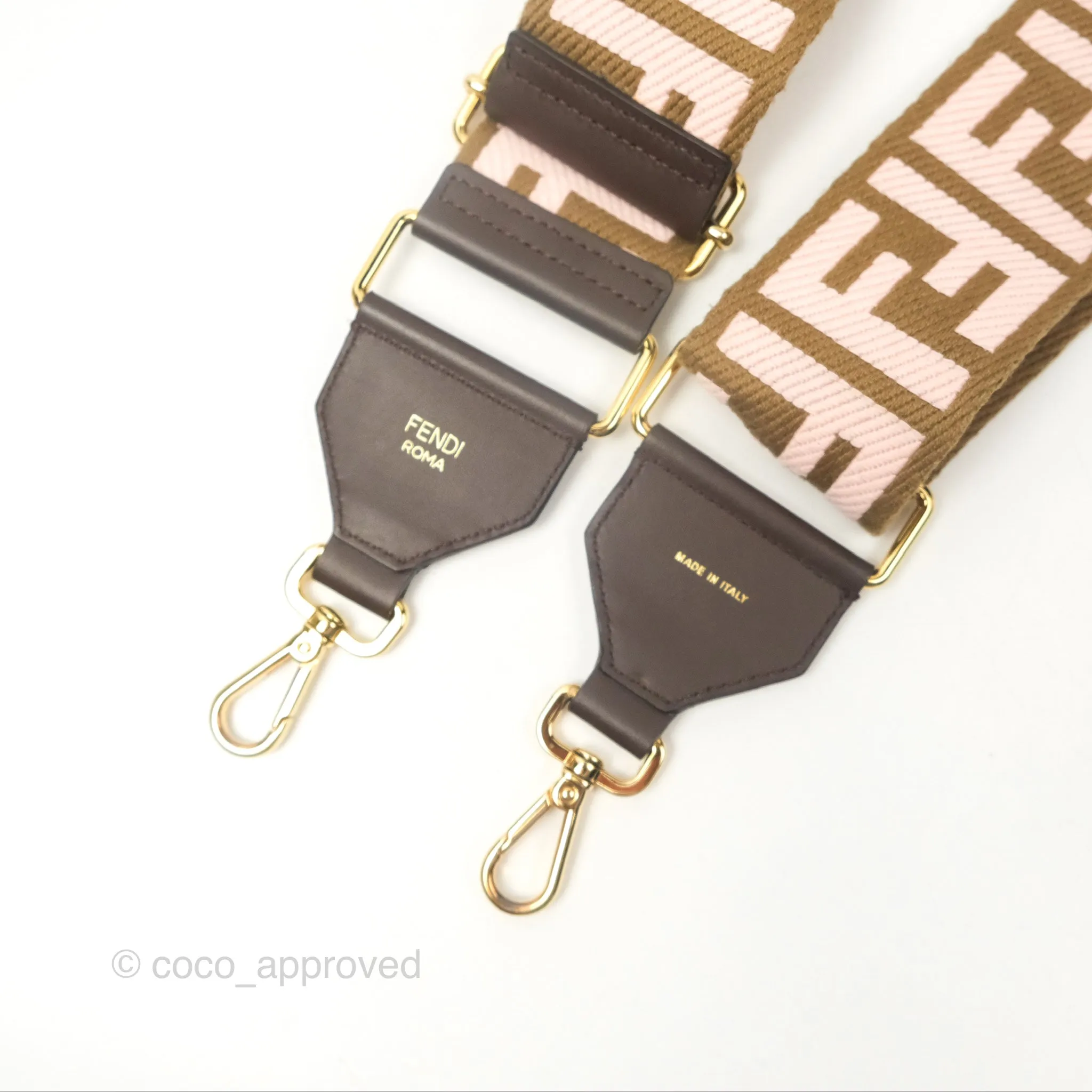 Fendi Strap You Shoulder Strap Pink Brown FF Jacquard