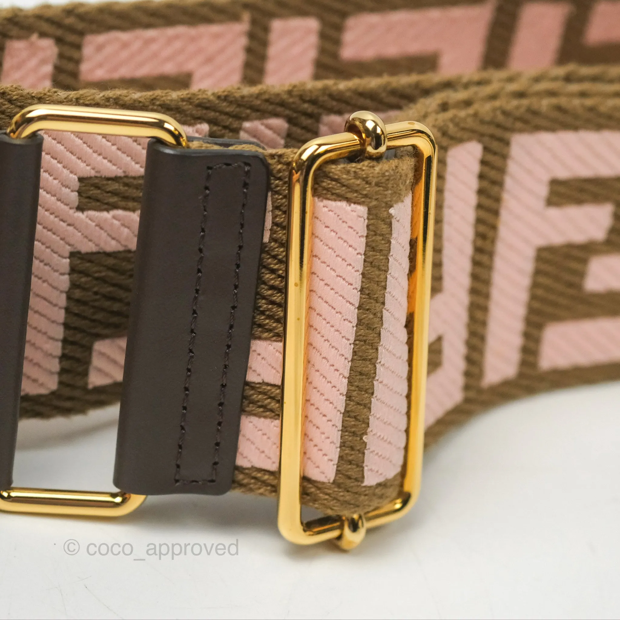 Fendi Strap You Shoulder Strap Pink Brown FF Jacquard