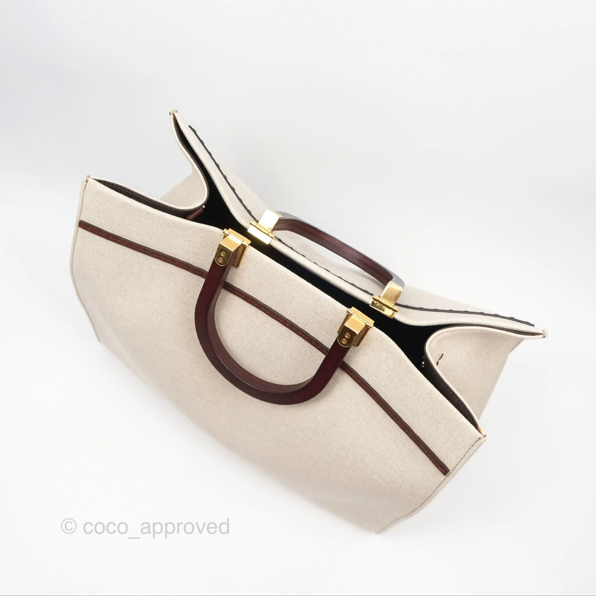 Fendi Sunshine Medium Tote Beige Fabric