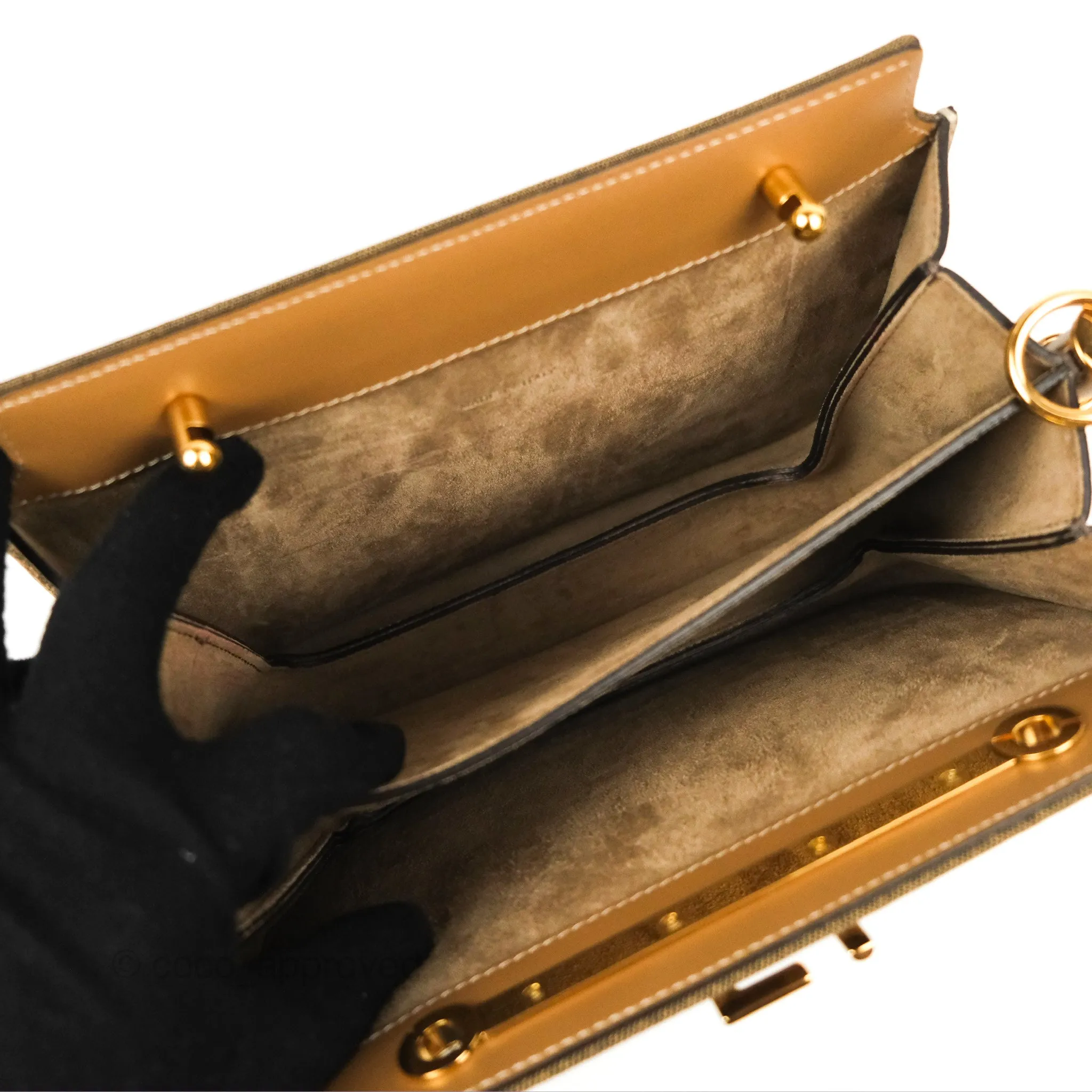 Fendi Touch Shoulder Bag FF Jacquard Brown Suede