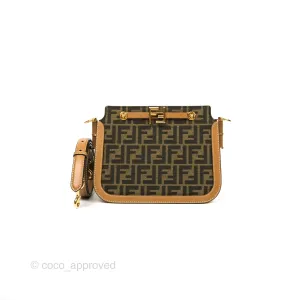 Fendi Touch Shoulder Bag FF Jacquard Brown Suede