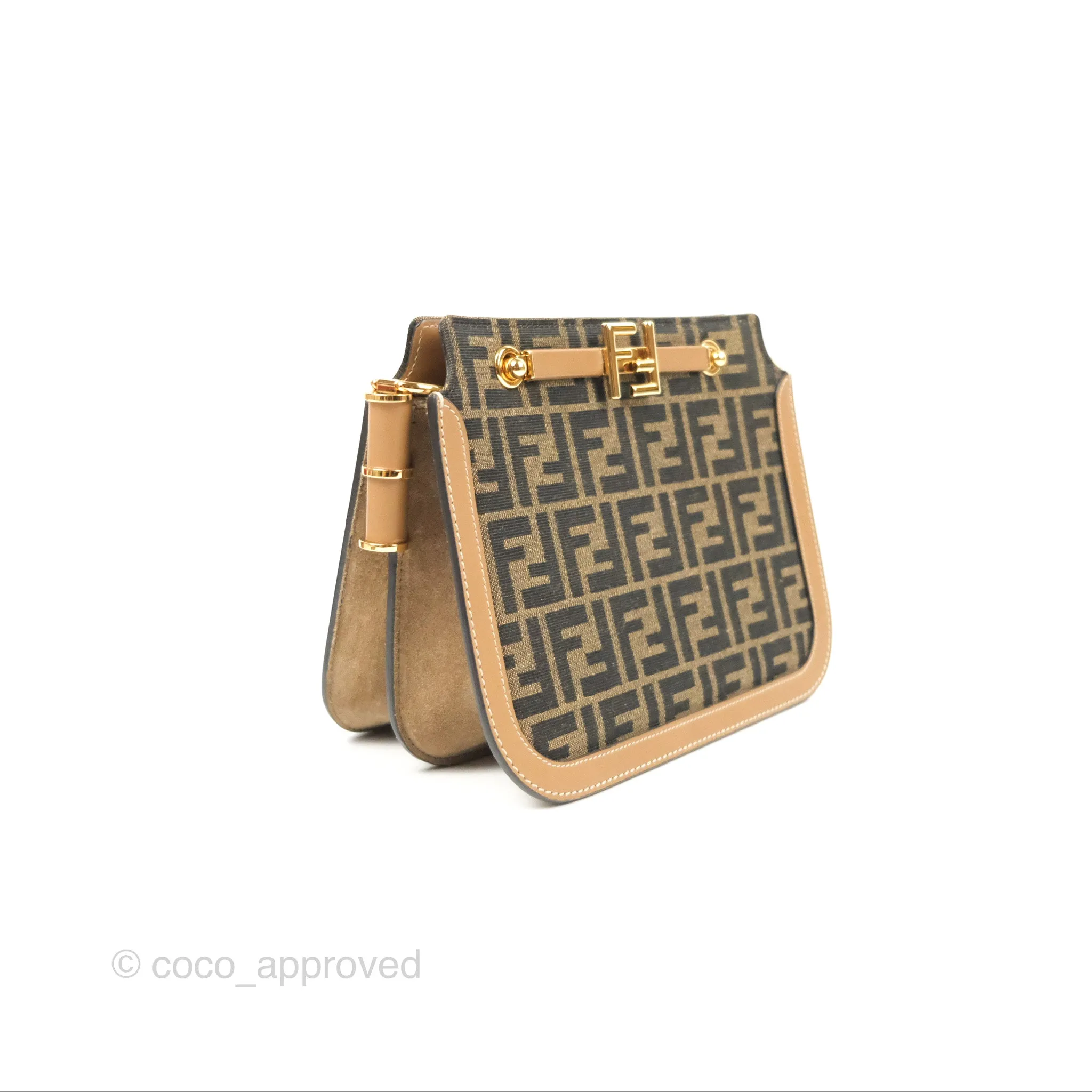Fendi Touch Shoulder Bag FF Jacquard Brown Suede