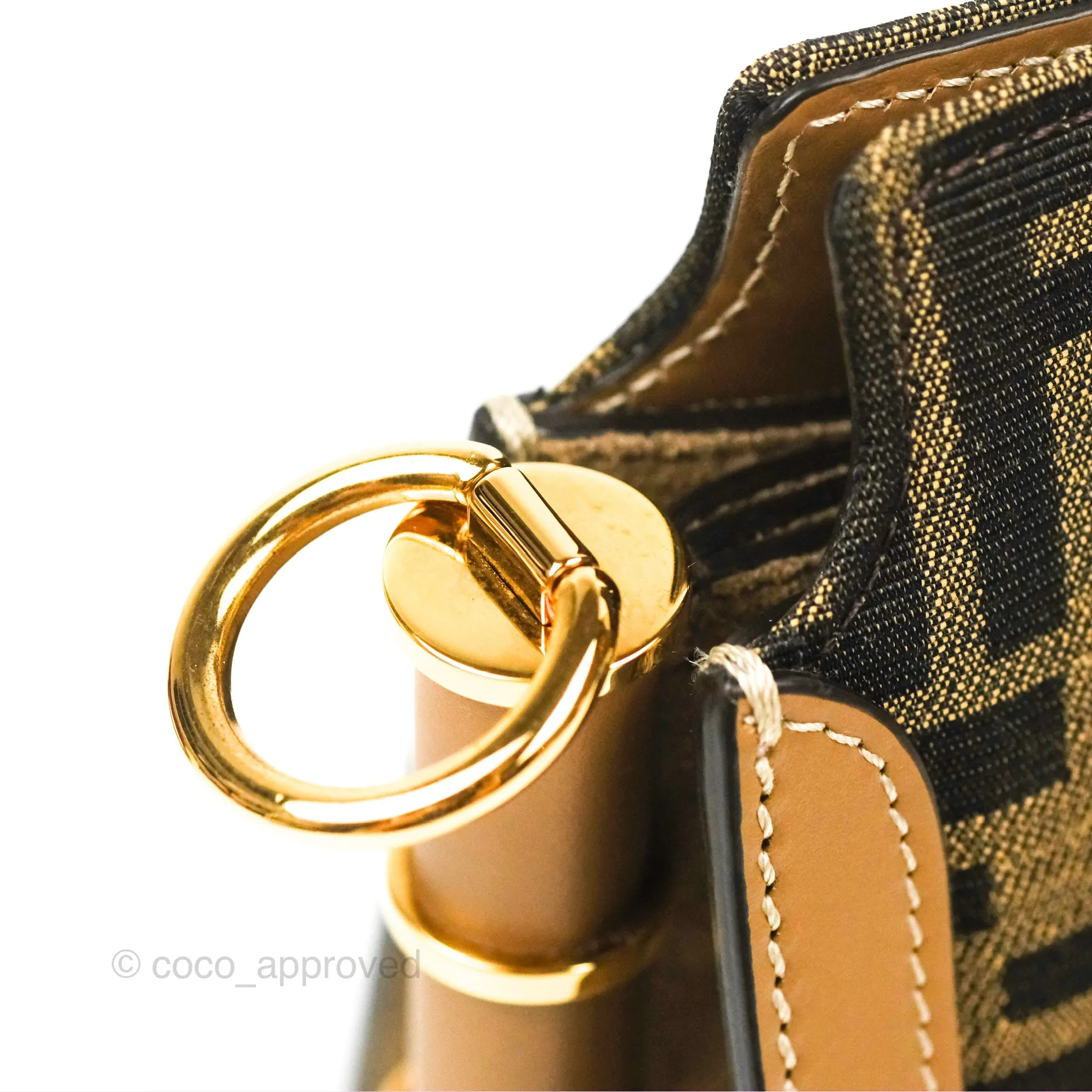 Fendi Touch Shoulder Bag FF Jacquard Brown Suede