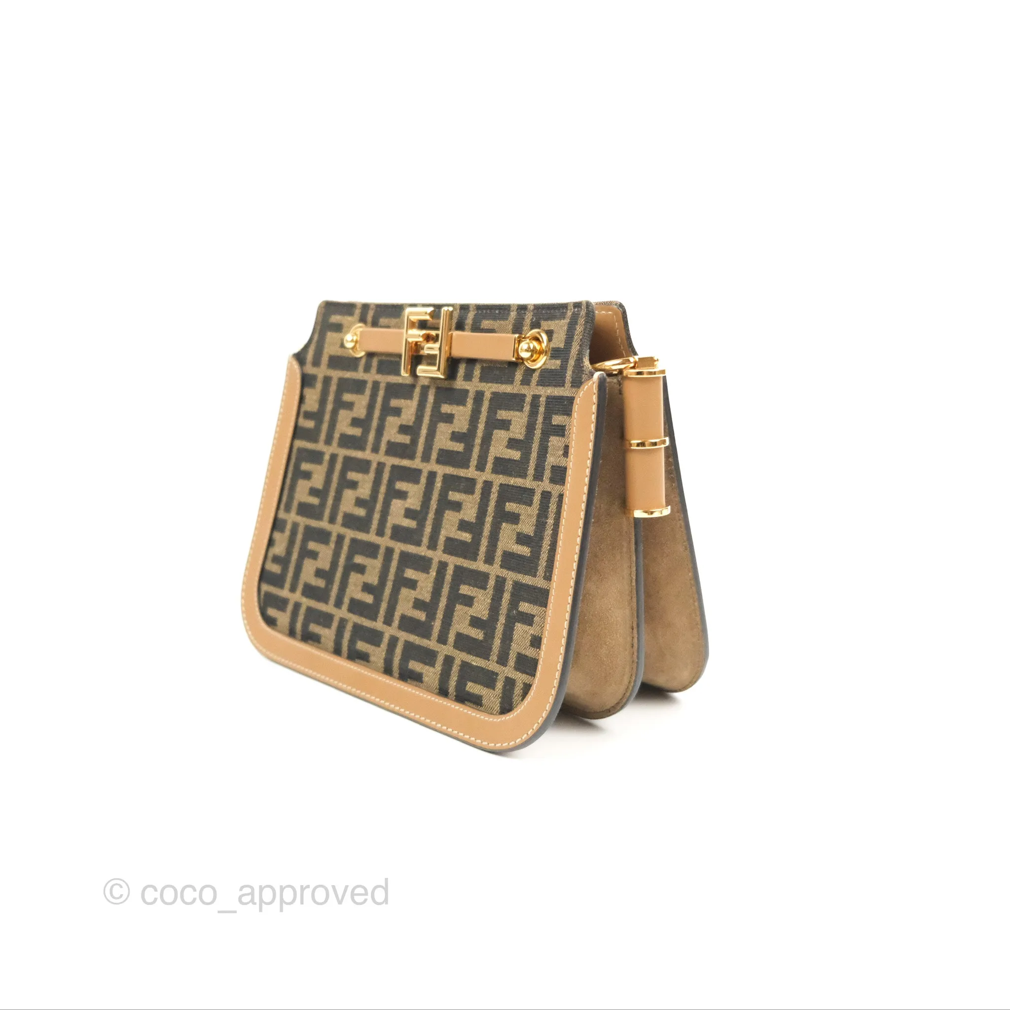 Fendi Touch Shoulder Bag FF Jacquard Brown Suede