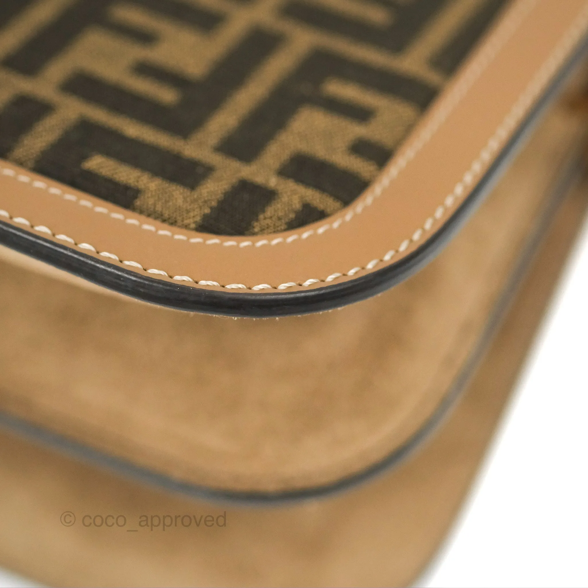 Fendi Touch Shoulder Bag FF Jacquard Brown Suede
