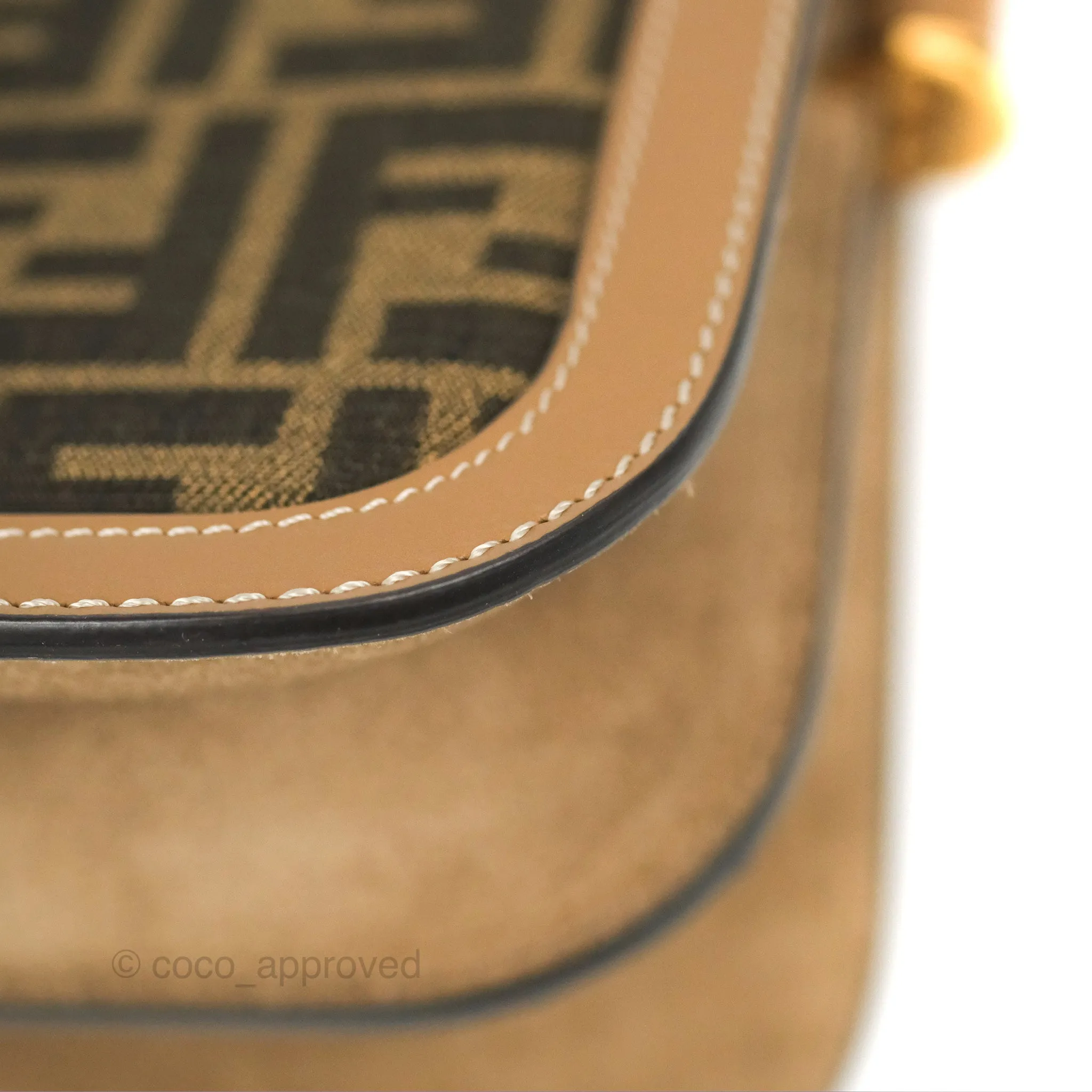 Fendi Touch Shoulder Bag FF Jacquard Brown Suede
