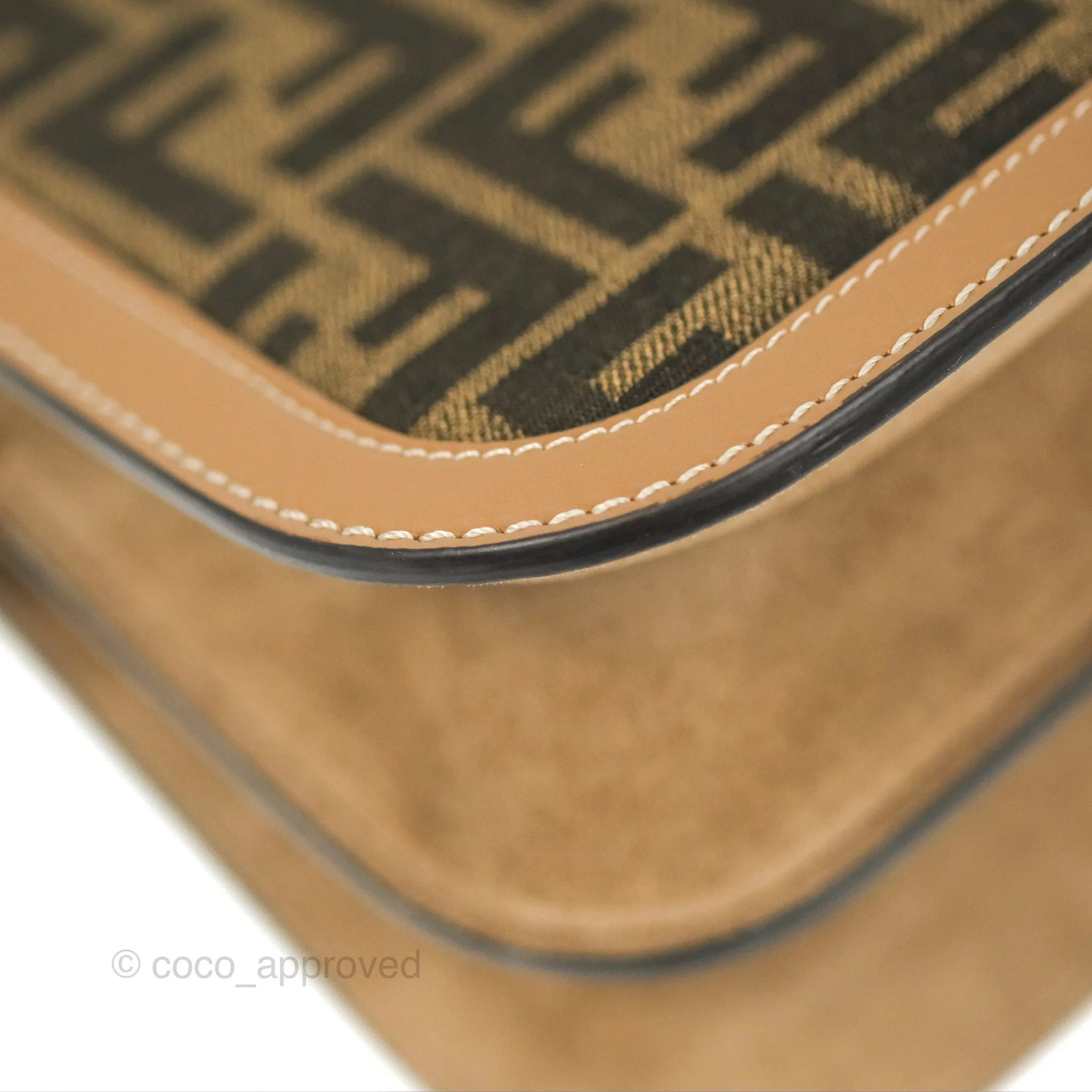 Fendi Touch Shoulder Bag FF Jacquard Brown Suede