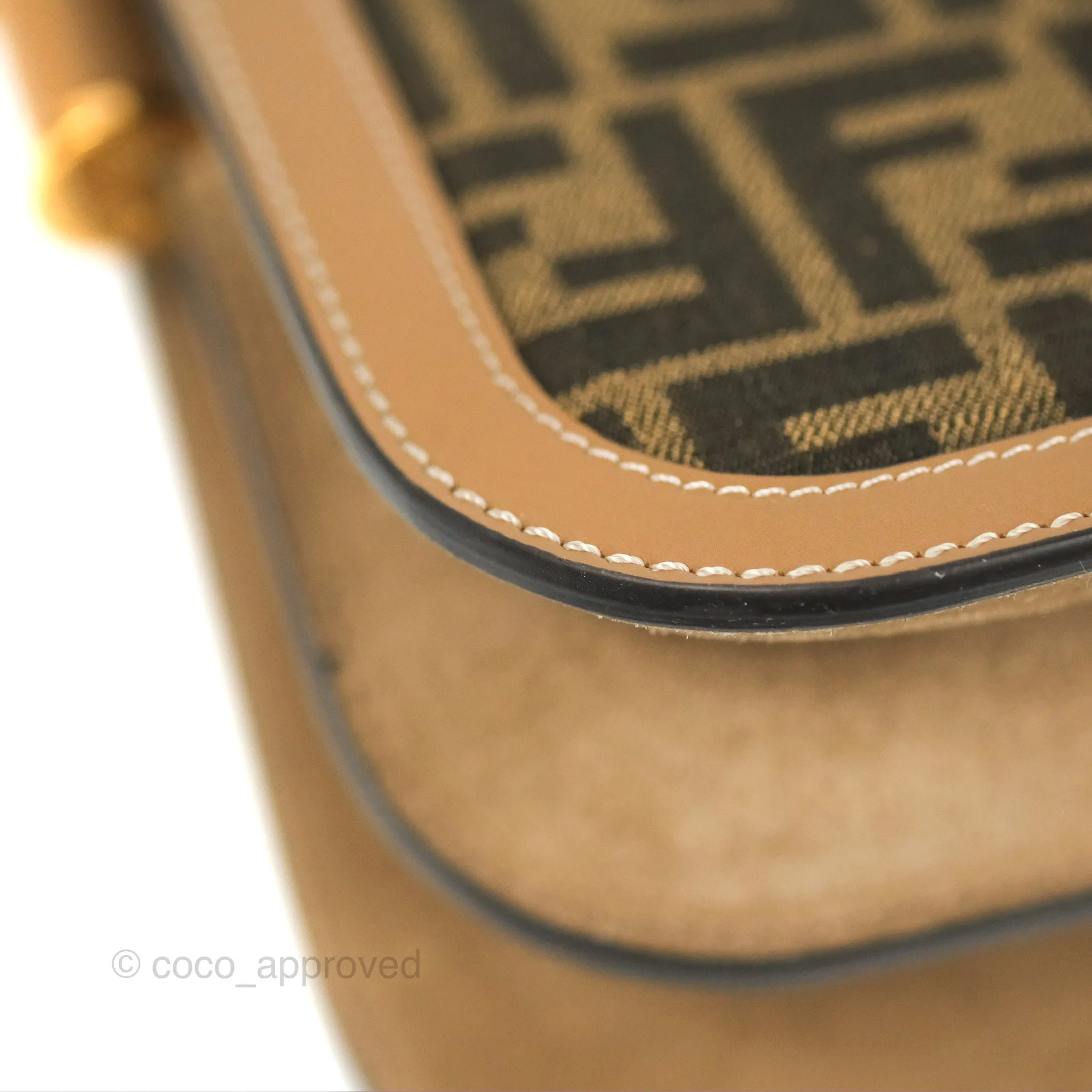 Fendi Touch Shoulder Bag FF Jacquard Brown Suede