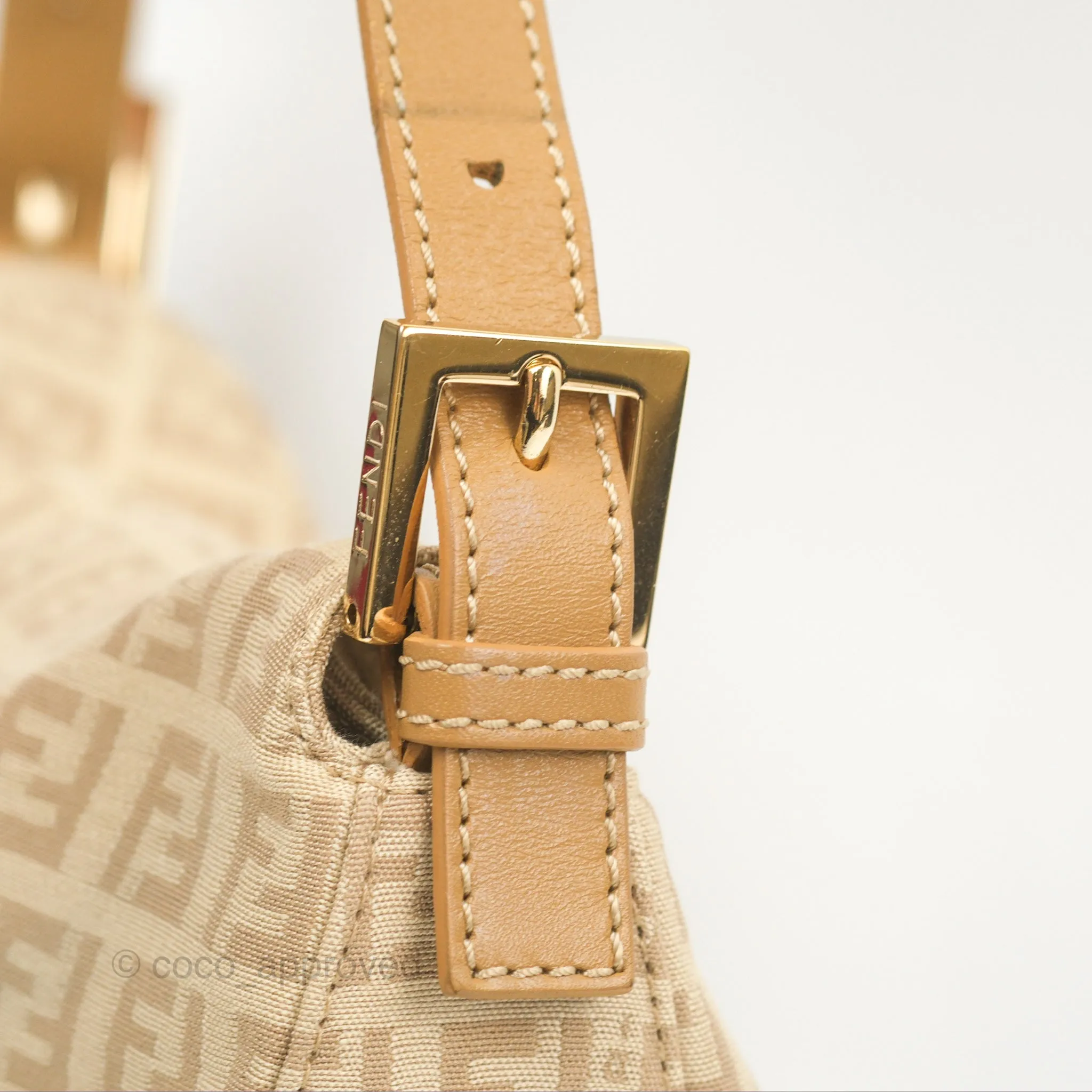 Fendi Vintage Baguette Shoulder Bag Beige Zucchino Canvas