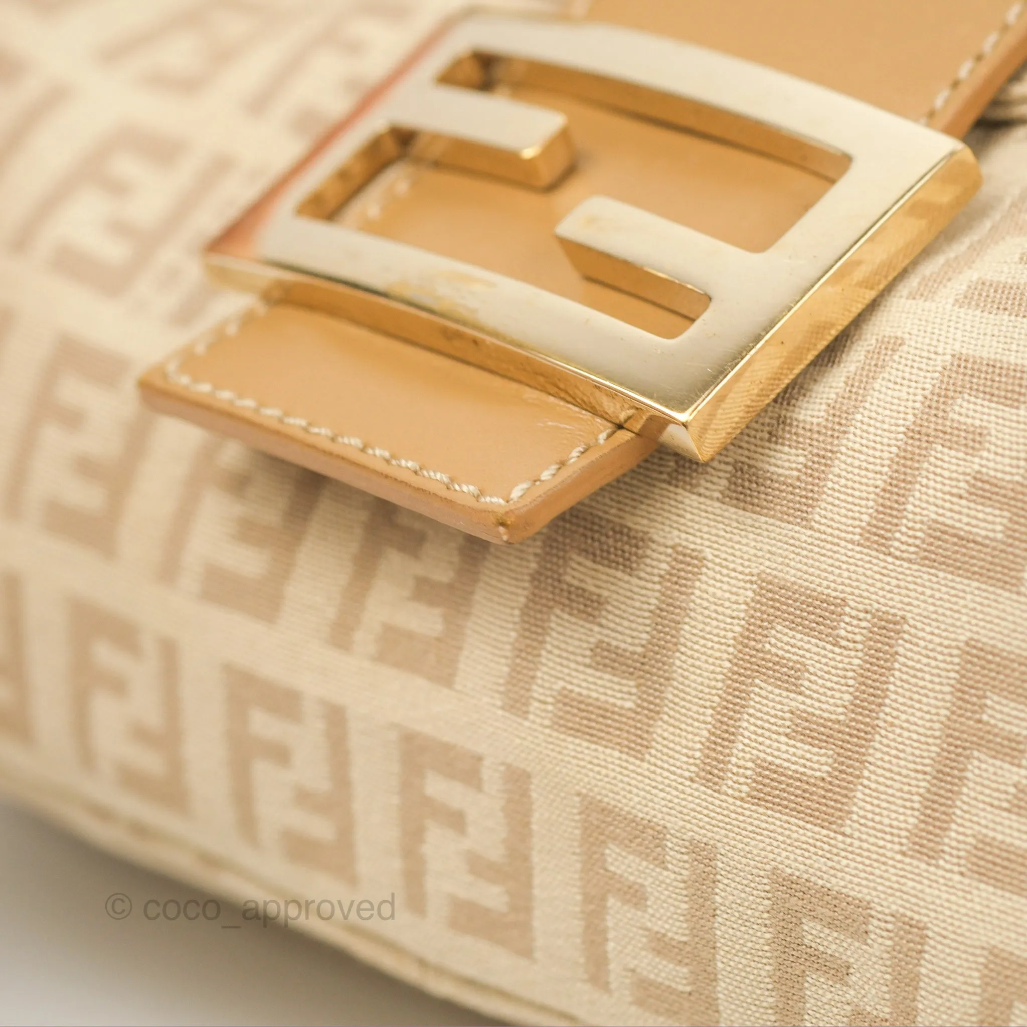 Fendi Vintage Baguette Shoulder Bag Beige Zucchino Canvas