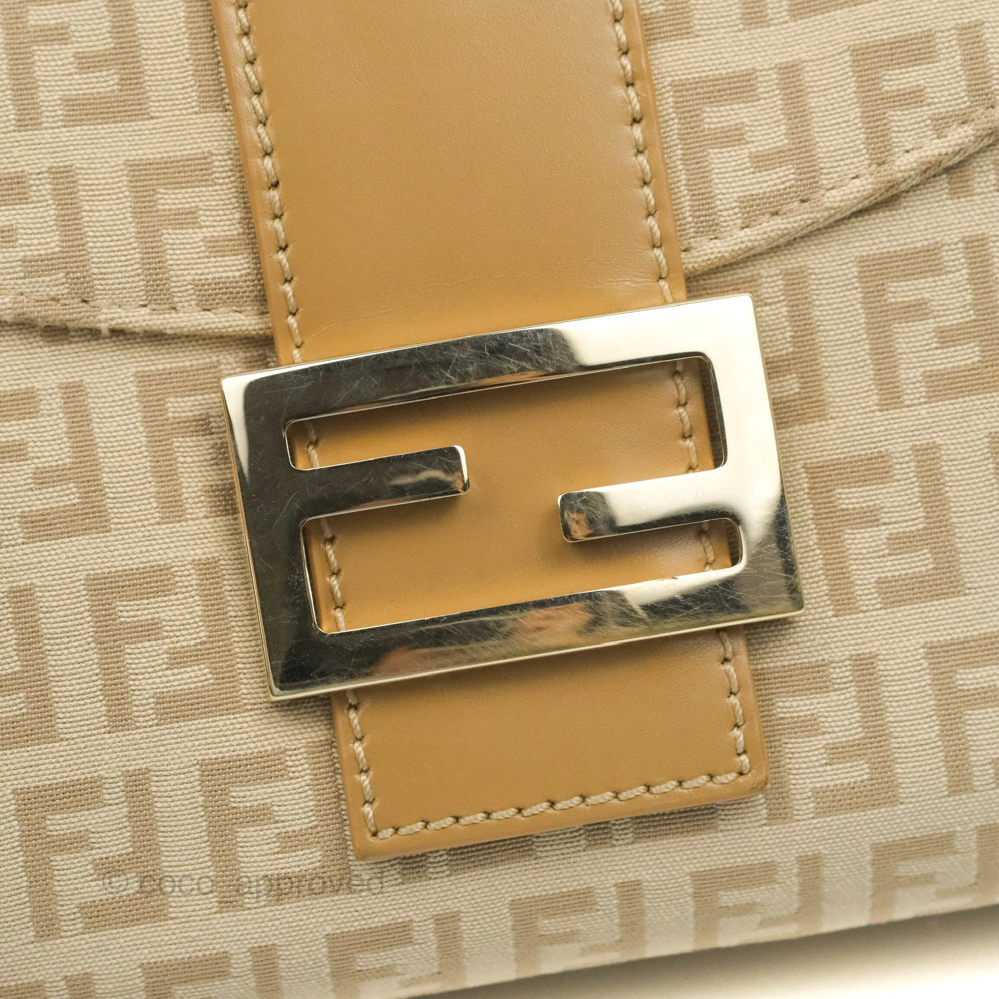 Fendi Vintage Baguette Shoulder Bag Beige Zucchino Canvas