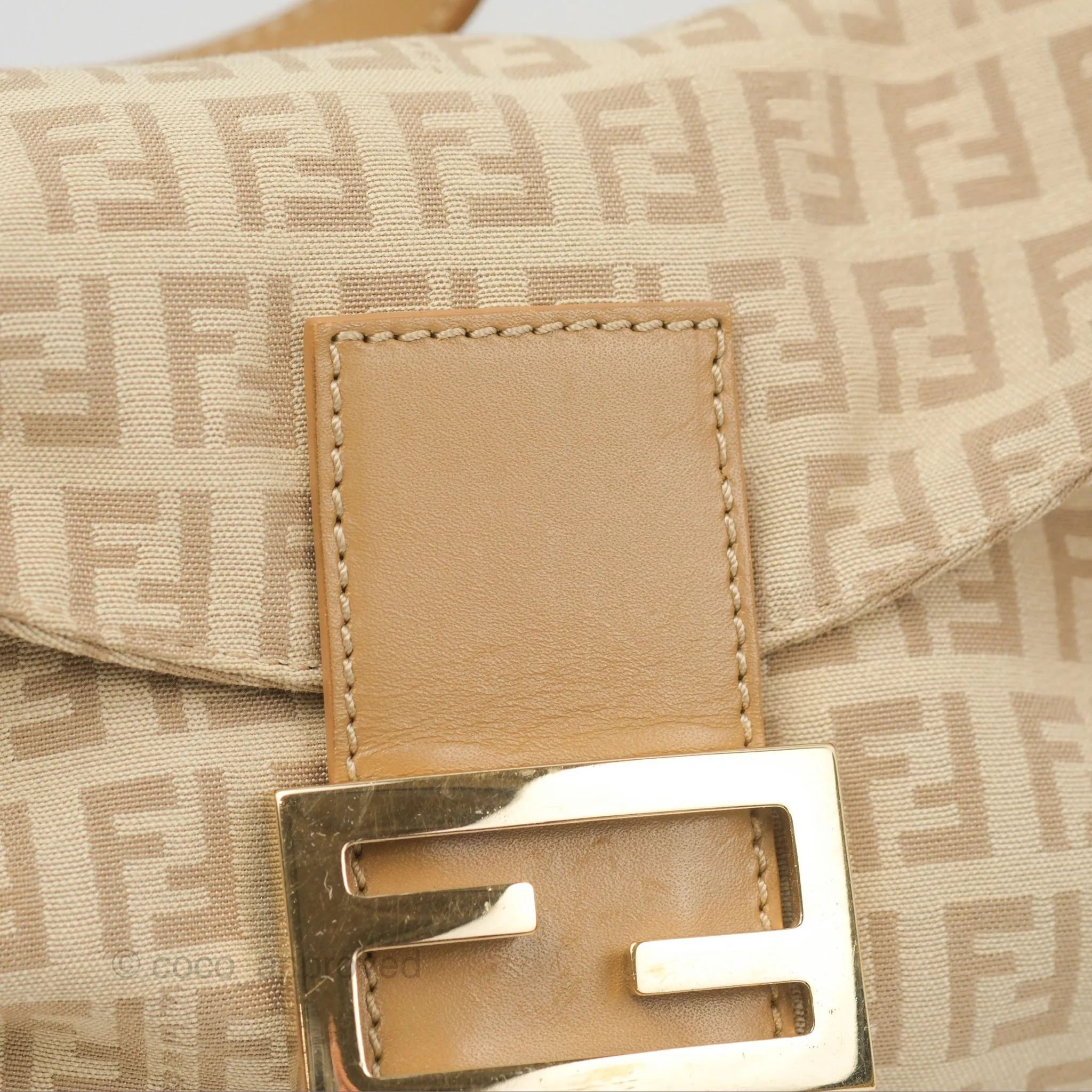 Fendi Vintage Baguette Shoulder Bag Beige Zucchino Canvas