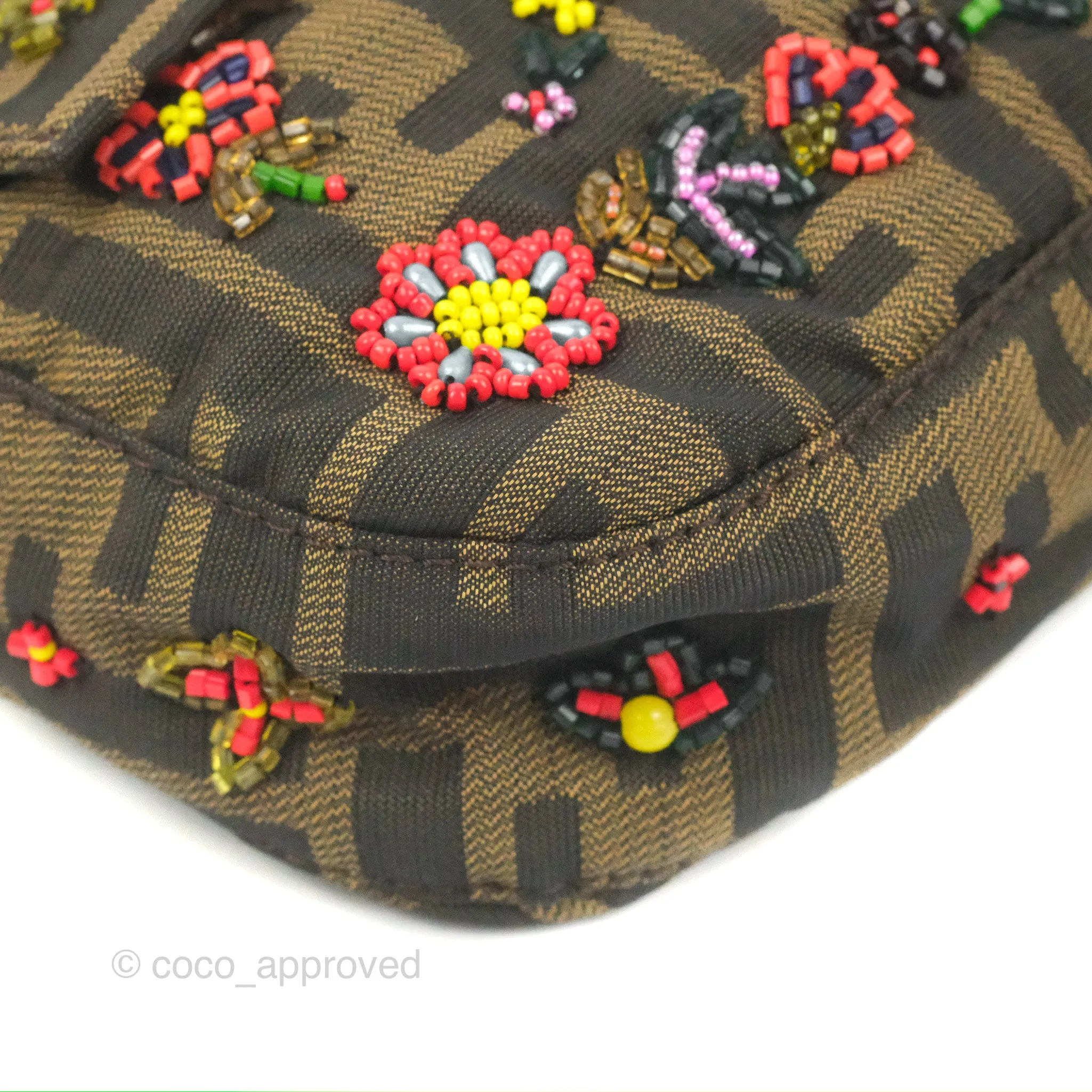 Fendi Vintage Baguette Shoulder Bag Floral Bead-embellished Zucca Canvas