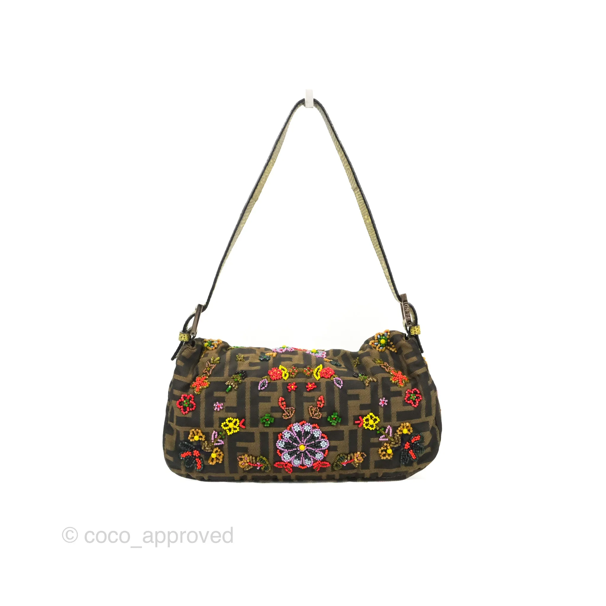 Fendi Vintage Baguette Shoulder Bag Floral Bead-embellished Zucca Canvas