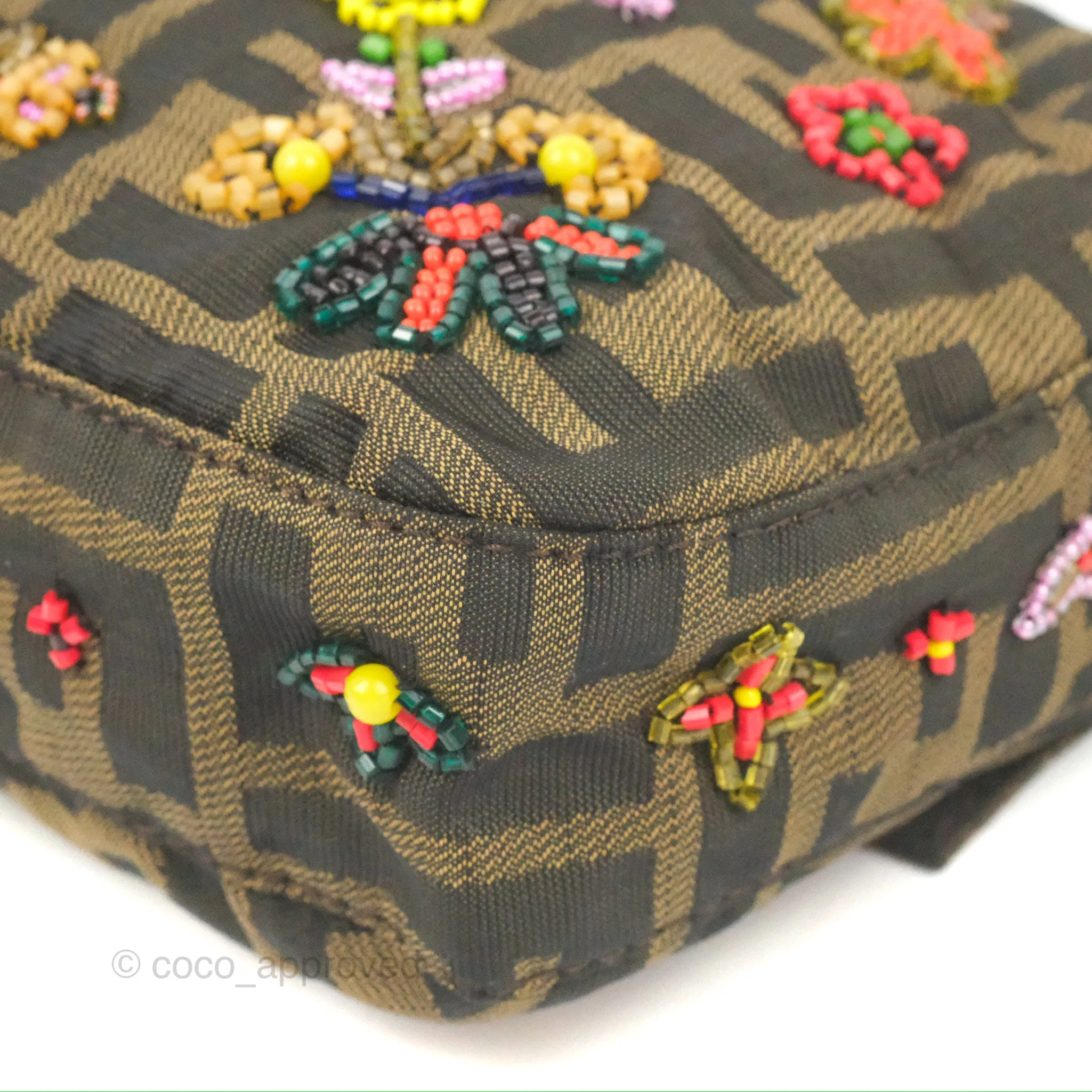 Fendi Vintage Baguette Shoulder Bag Floral Bead-embellished Zucca Canvas