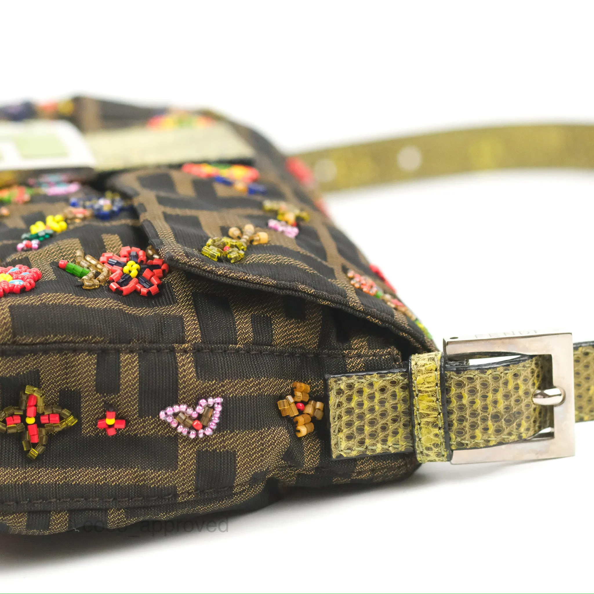Fendi Vintage Baguette Shoulder Bag Floral Bead-embellished Zucca Canvas