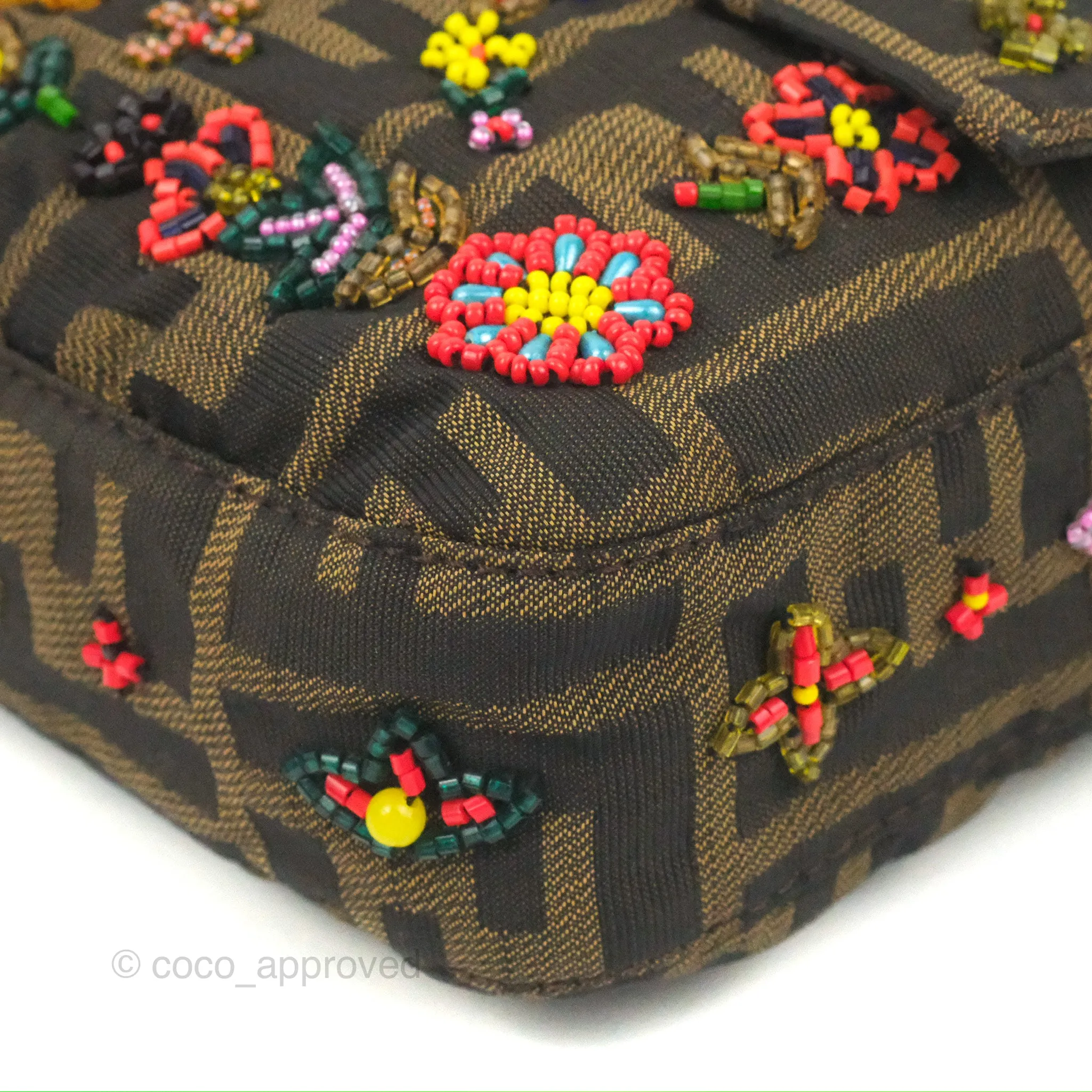 Fendi Vintage Baguette Shoulder Bag Floral Bead-embellished Zucca Canvas