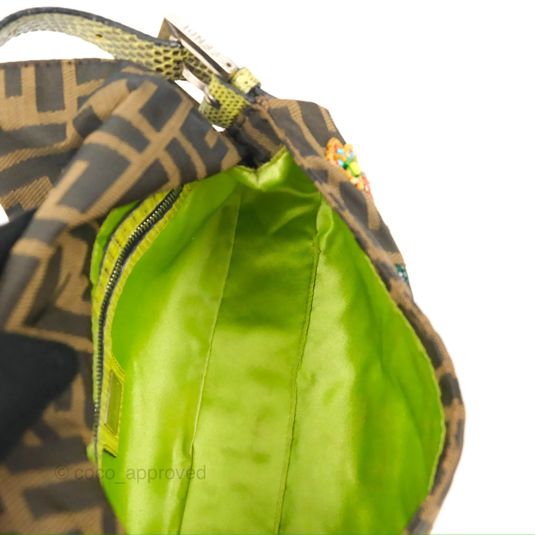 Fendi Vintage Baguette Shoulder Bag Floral Bead-embellished Zucca Canvas