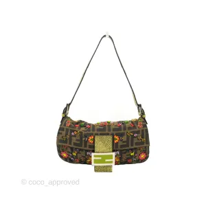 Fendi Vintage Baguette Shoulder Bag Floral Bead-embellished Zucca Canvas