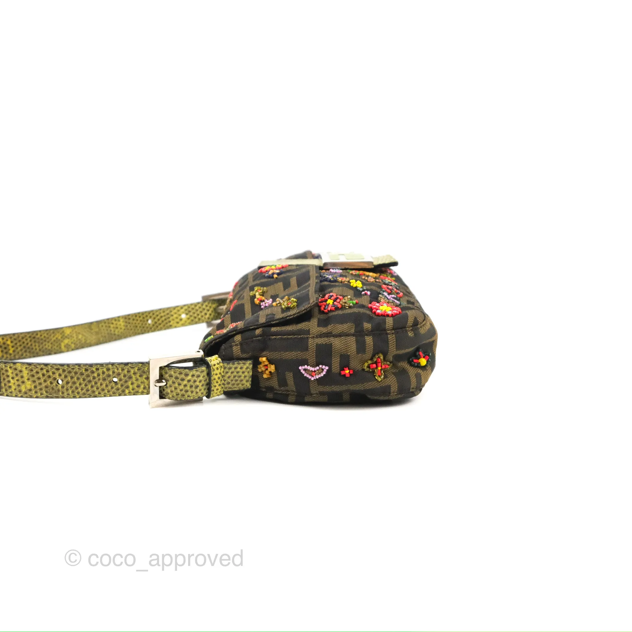Fendi Vintage Baguette Shoulder Bag Floral Bead-embellished Zucca Canvas