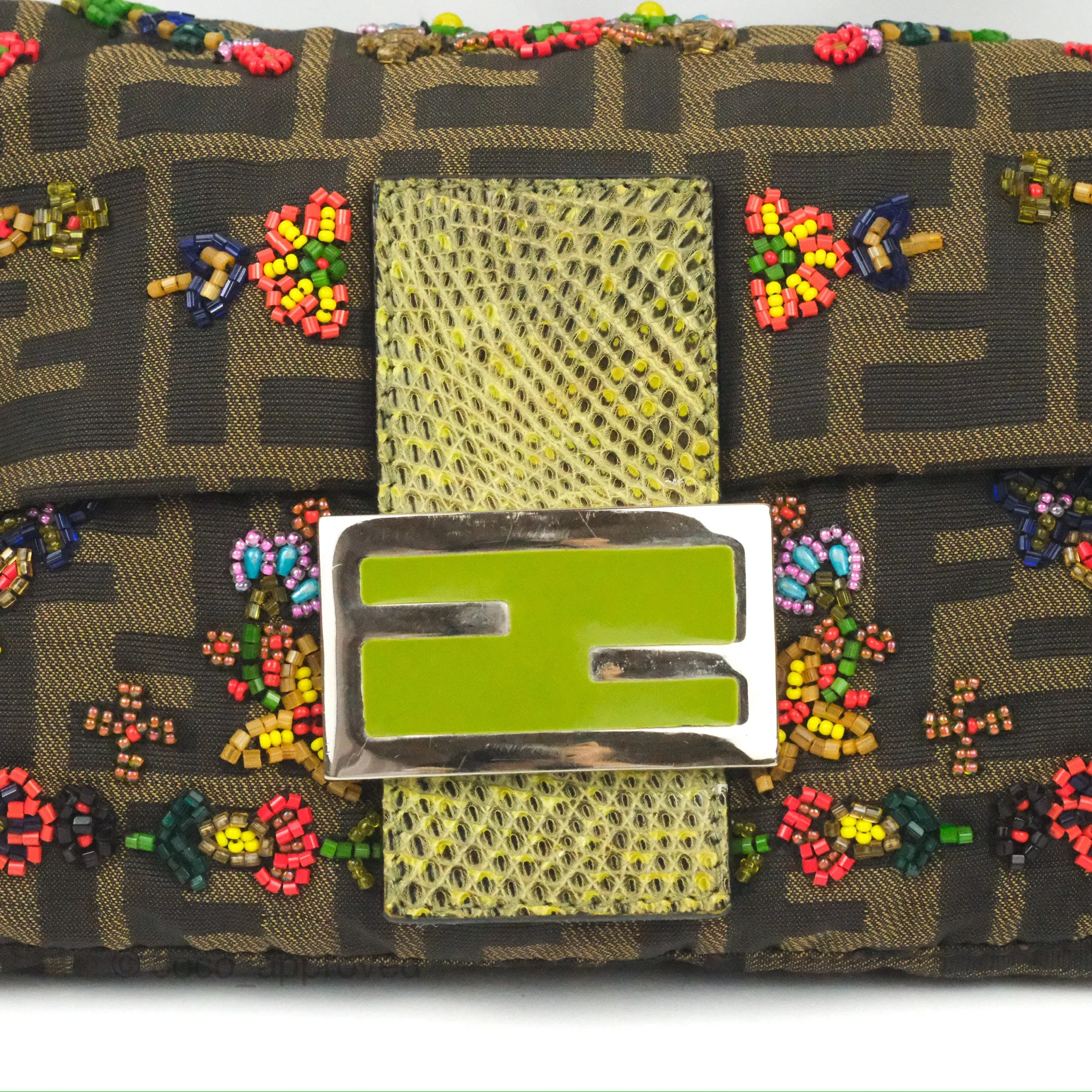 Fendi Vintage Baguette Shoulder Bag Floral Bead-embellished Zucca Canvas