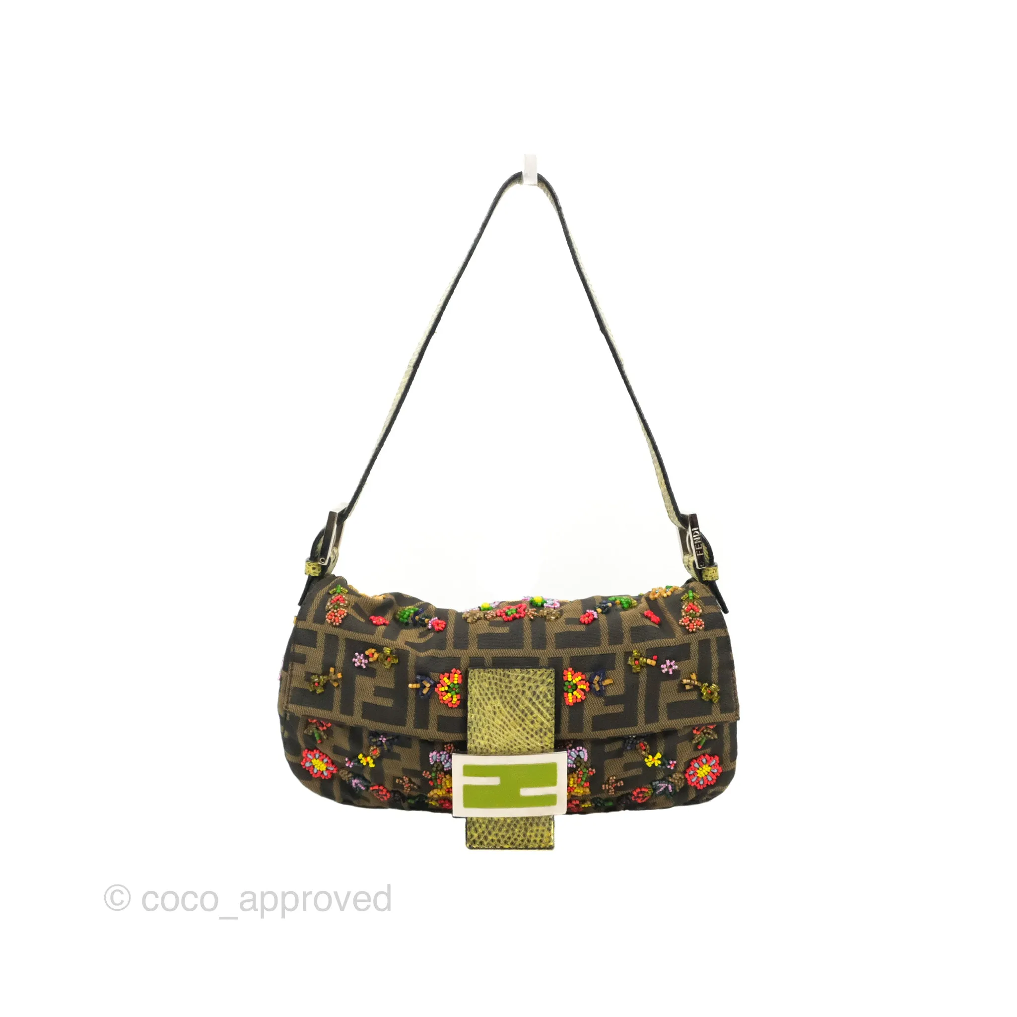 Fendi Vintage Baguette Shoulder Bag Floral Bead-embellished Zucca Canvas