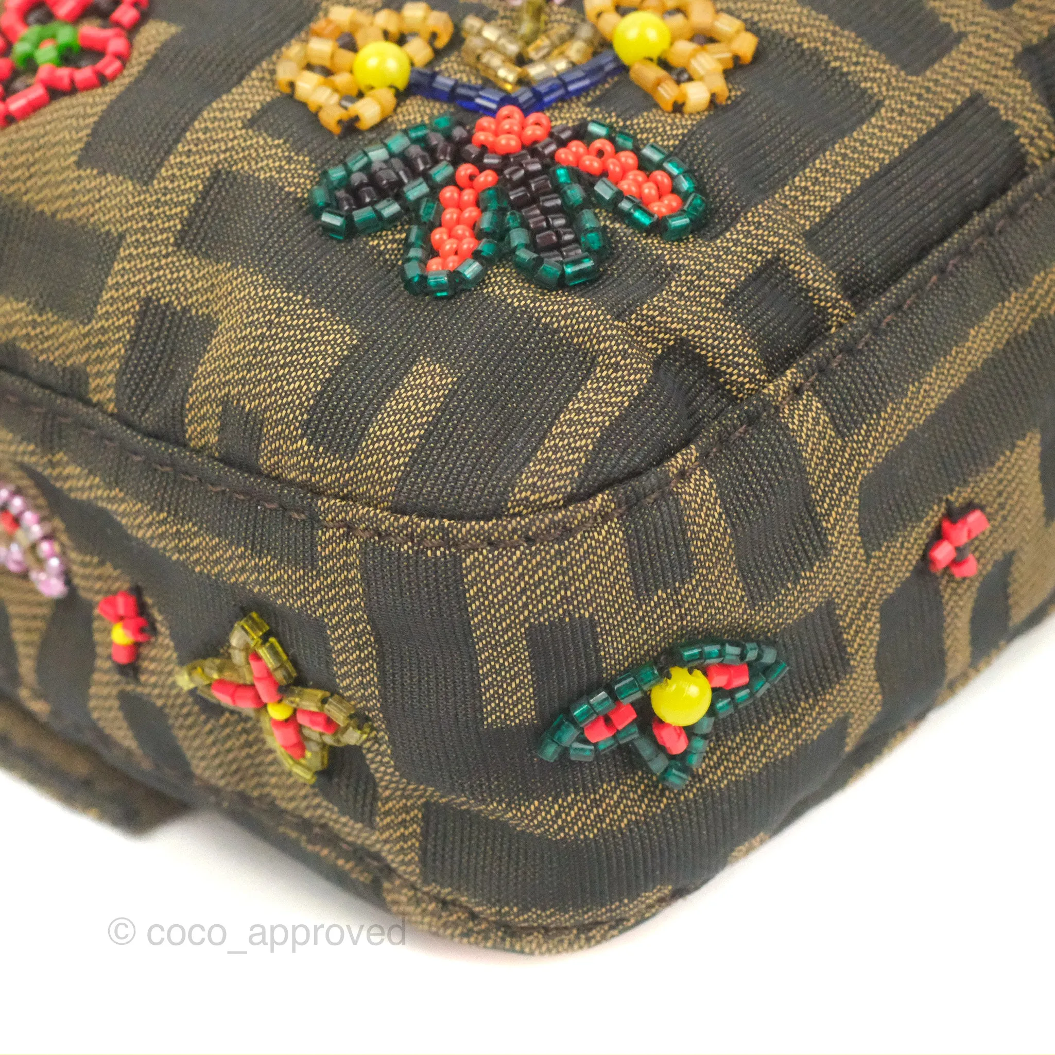 Fendi Vintage Baguette Shoulder Bag Floral Bead-embellished Zucca Canvas