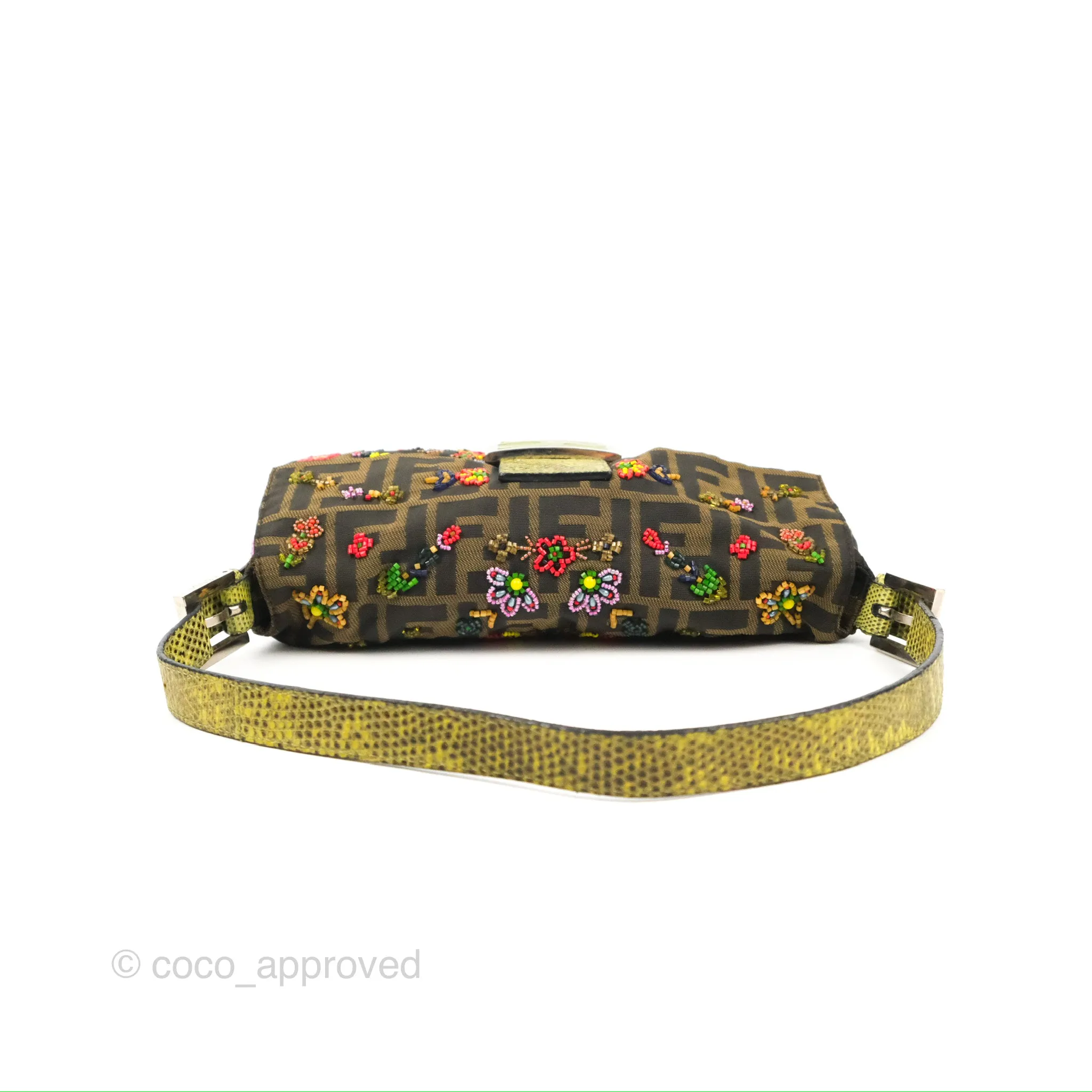 Fendi Vintage Baguette Shoulder Bag Floral Bead-embellished Zucca Canvas