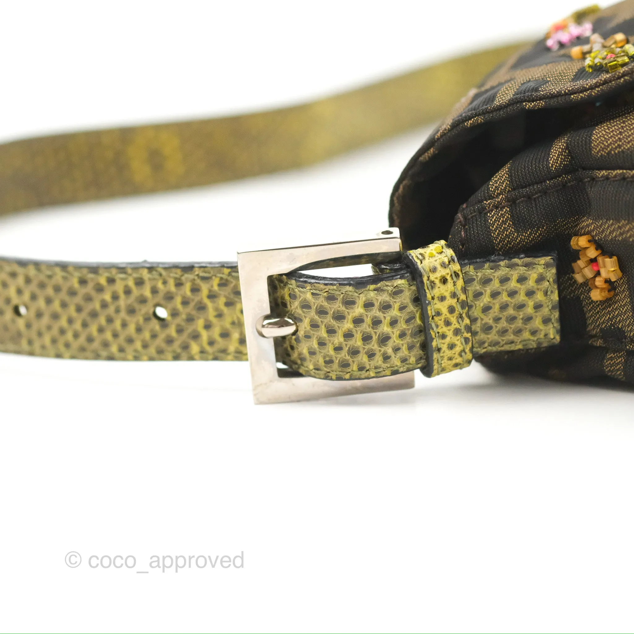 Fendi Vintage Baguette Shoulder Bag Floral Bead-embellished Zucca Canvas