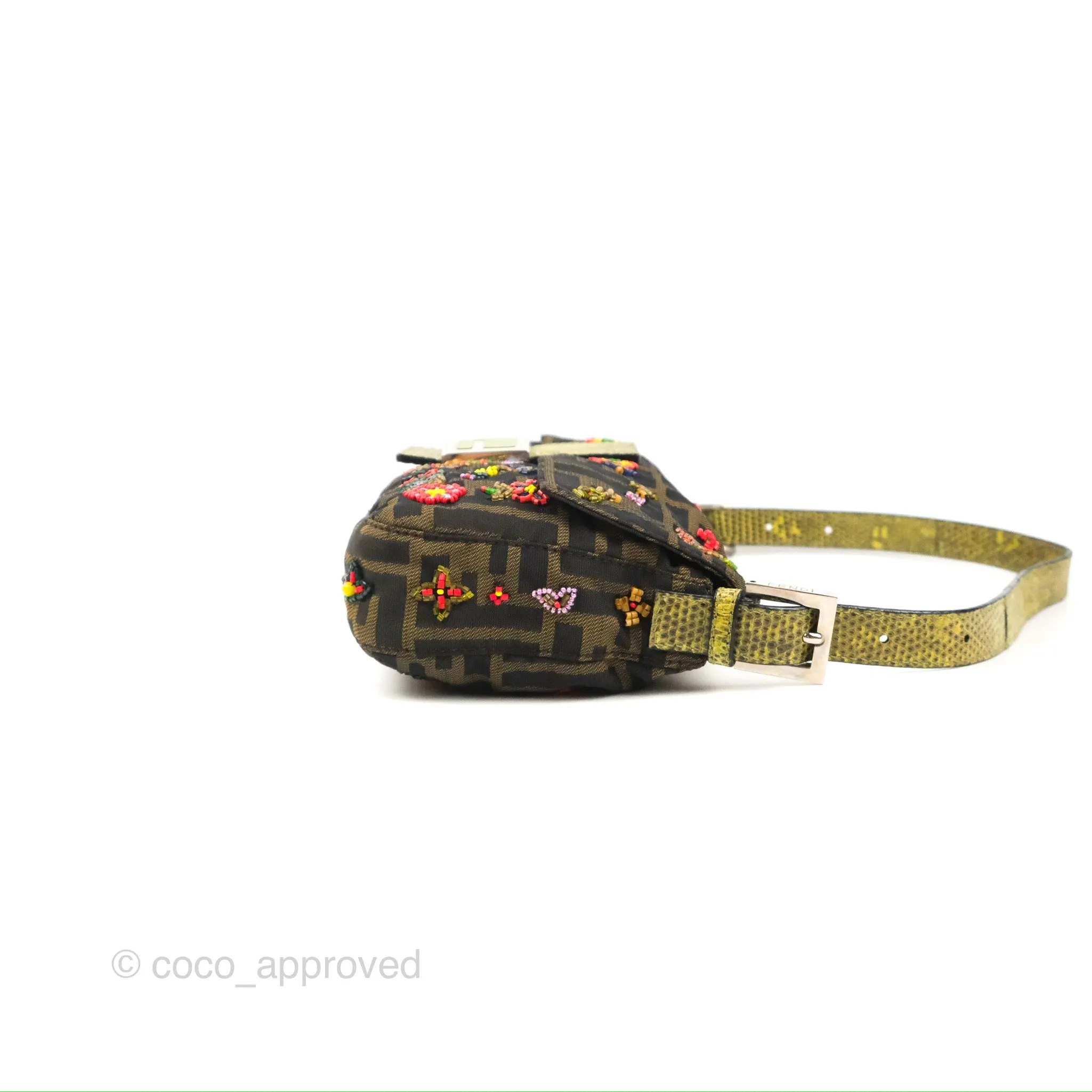 Fendi Vintage Baguette Shoulder Bag Floral Bead-embellished Zucca Canvas