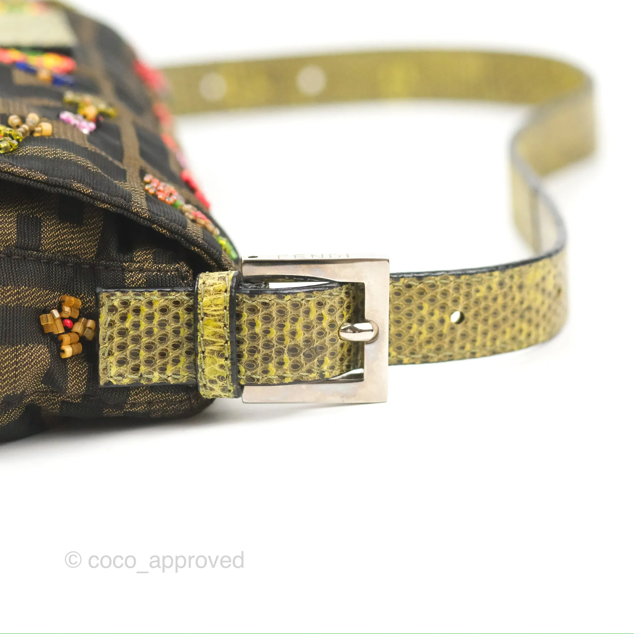 Fendi Vintage Baguette Shoulder Bag Floral Bead-embellished Zucca Canvas