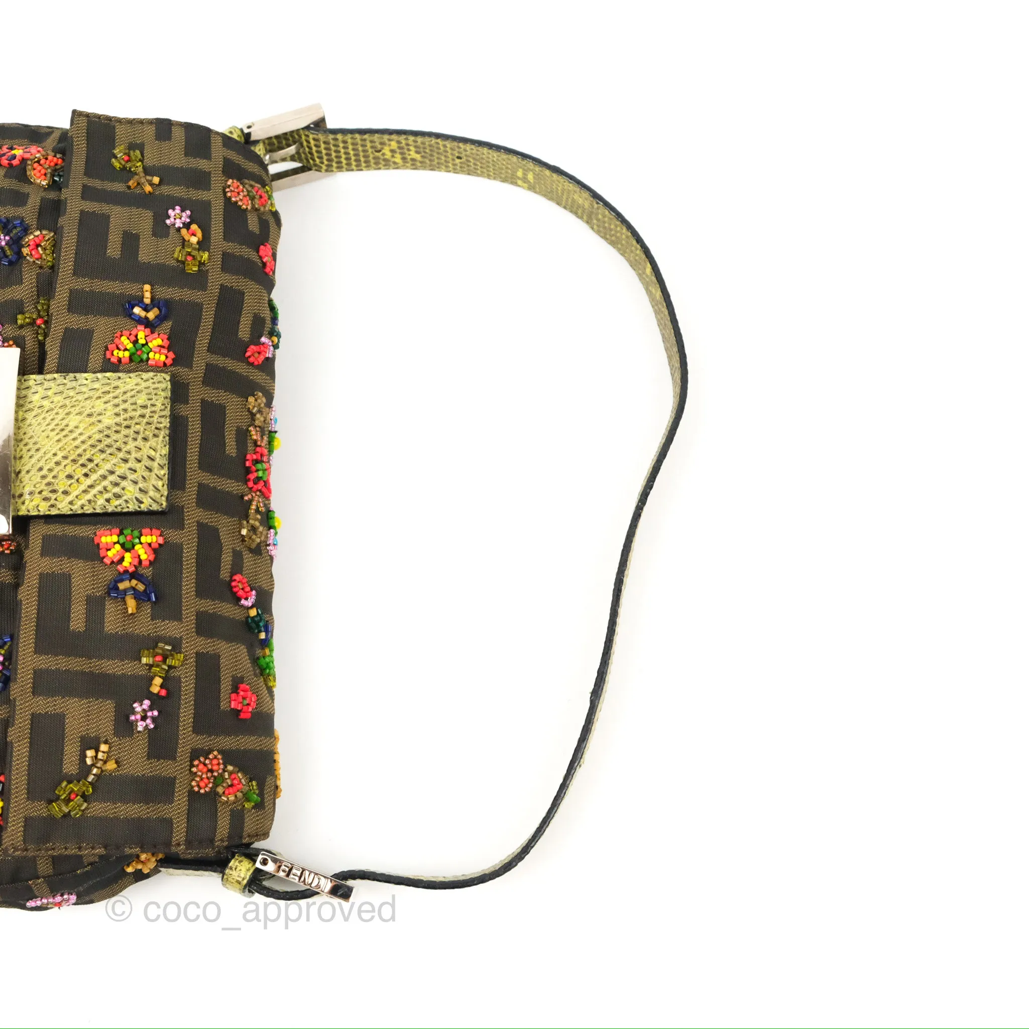 Fendi Vintage Baguette Shoulder Bag Floral Bead-embellished Zucca Canvas