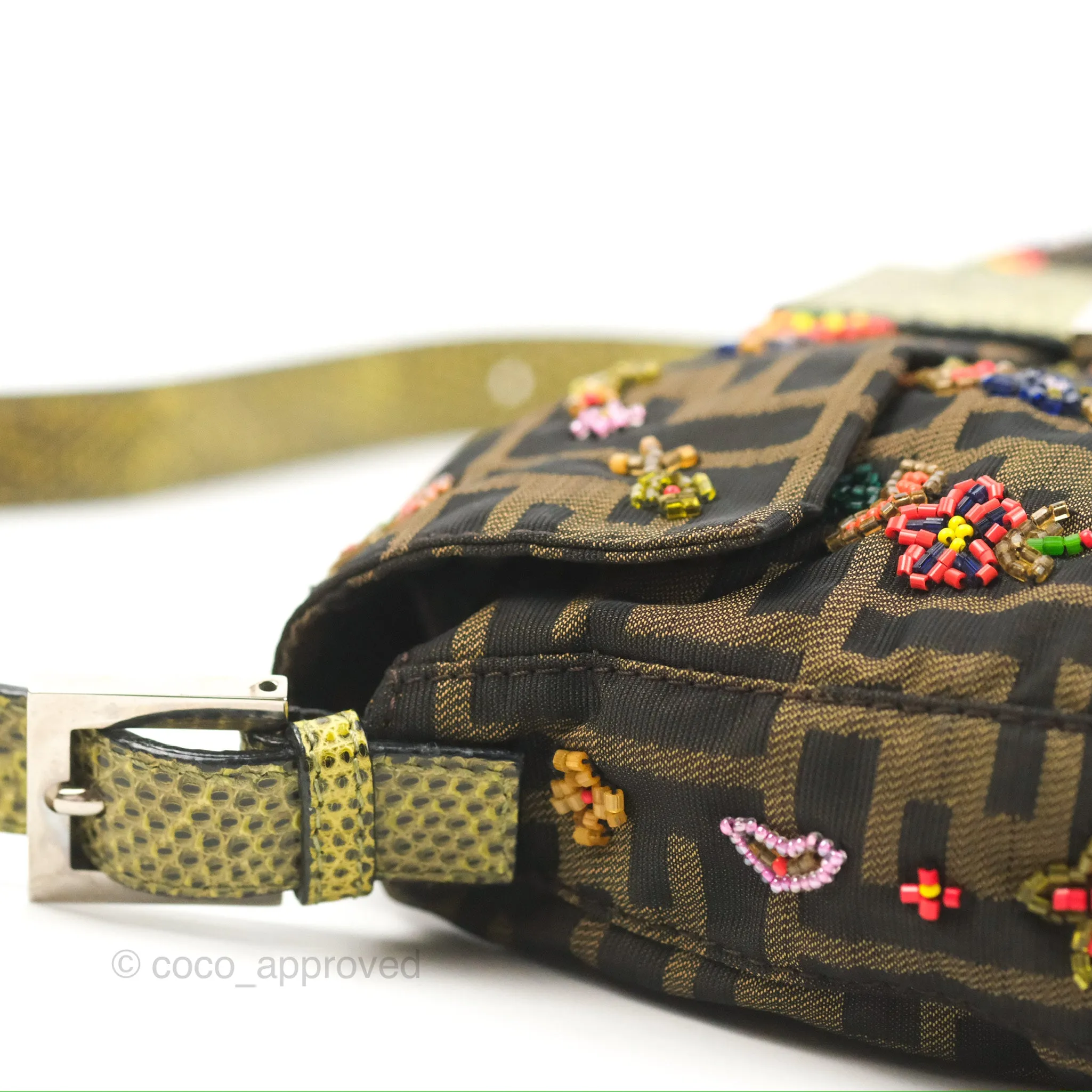 Fendi Vintage Baguette Shoulder Bag Floral Bead-embellished Zucca Canvas