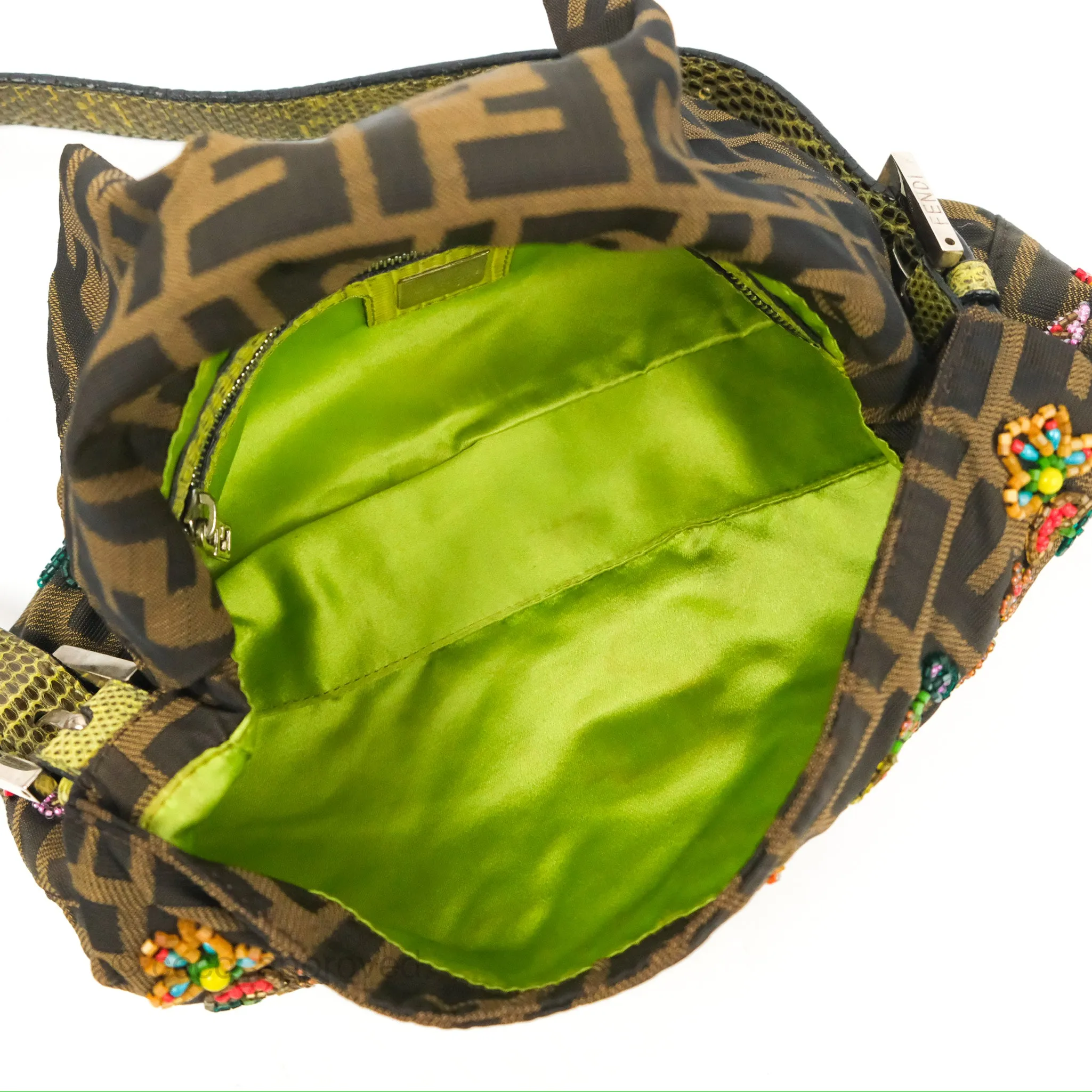 Fendi Vintage Baguette Shoulder Bag Floral Bead-embellished Zucca Canvas